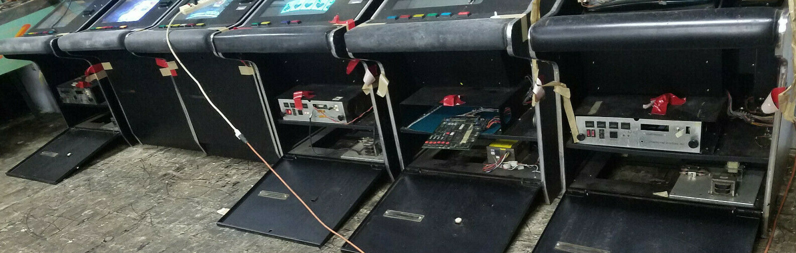 Lot of 6 Metal Sit Down Cherry Machines with Dollar Bill Acceptors and Boards