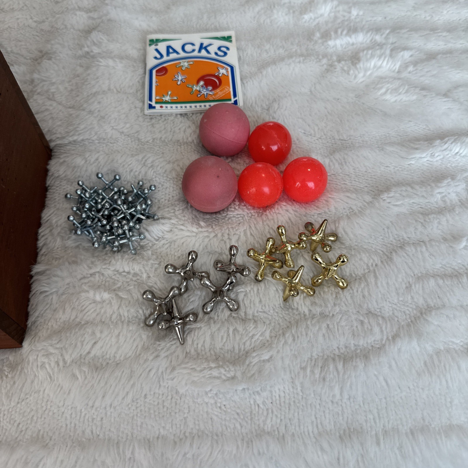Vintage ARCADE JACK SET with 2-Rubber Balls & 10 Jacks Yellow Bag
