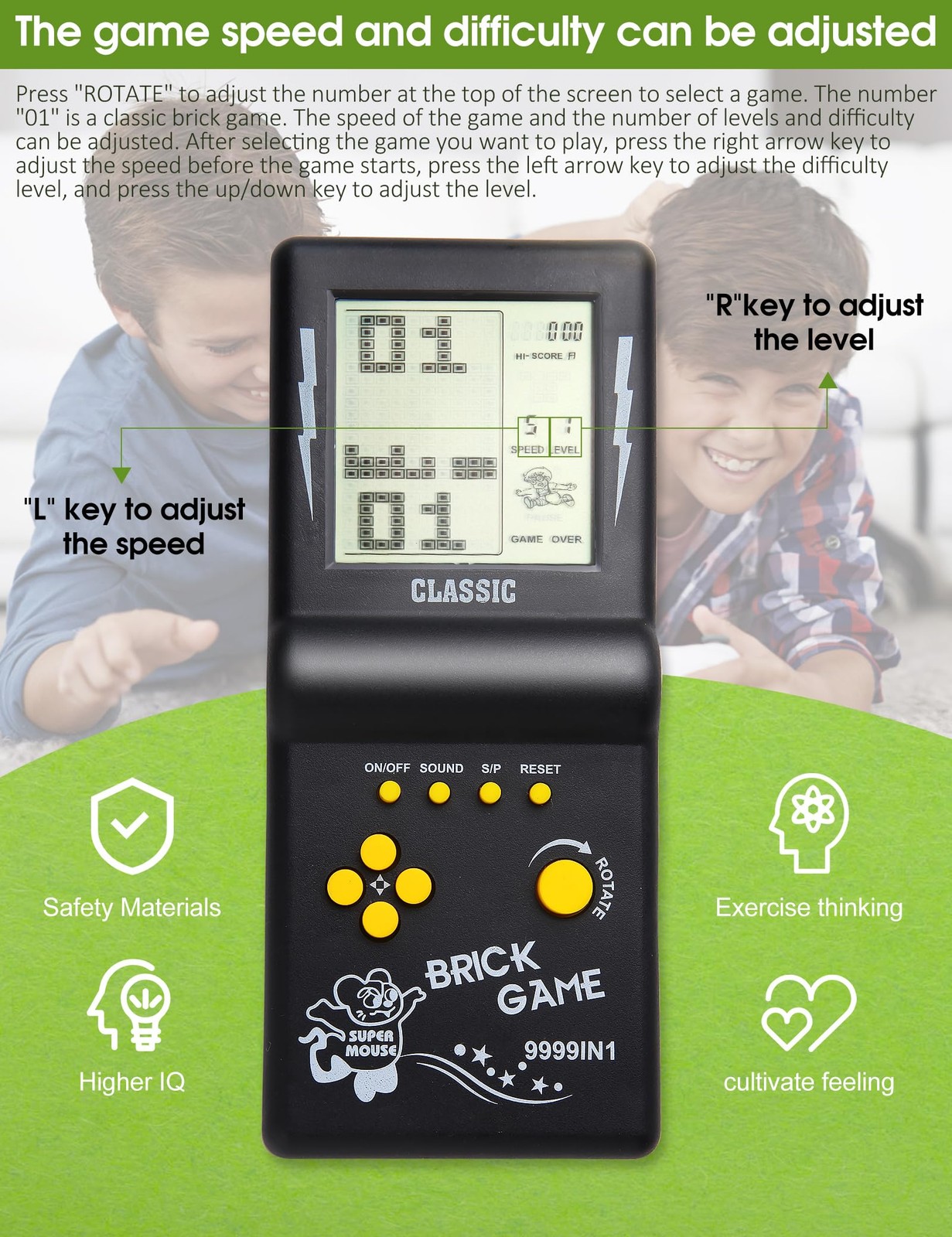 HLF 3.5-inch Large Screen Retro Brick Game Console 18 cm x 8 x 2 cm, Black