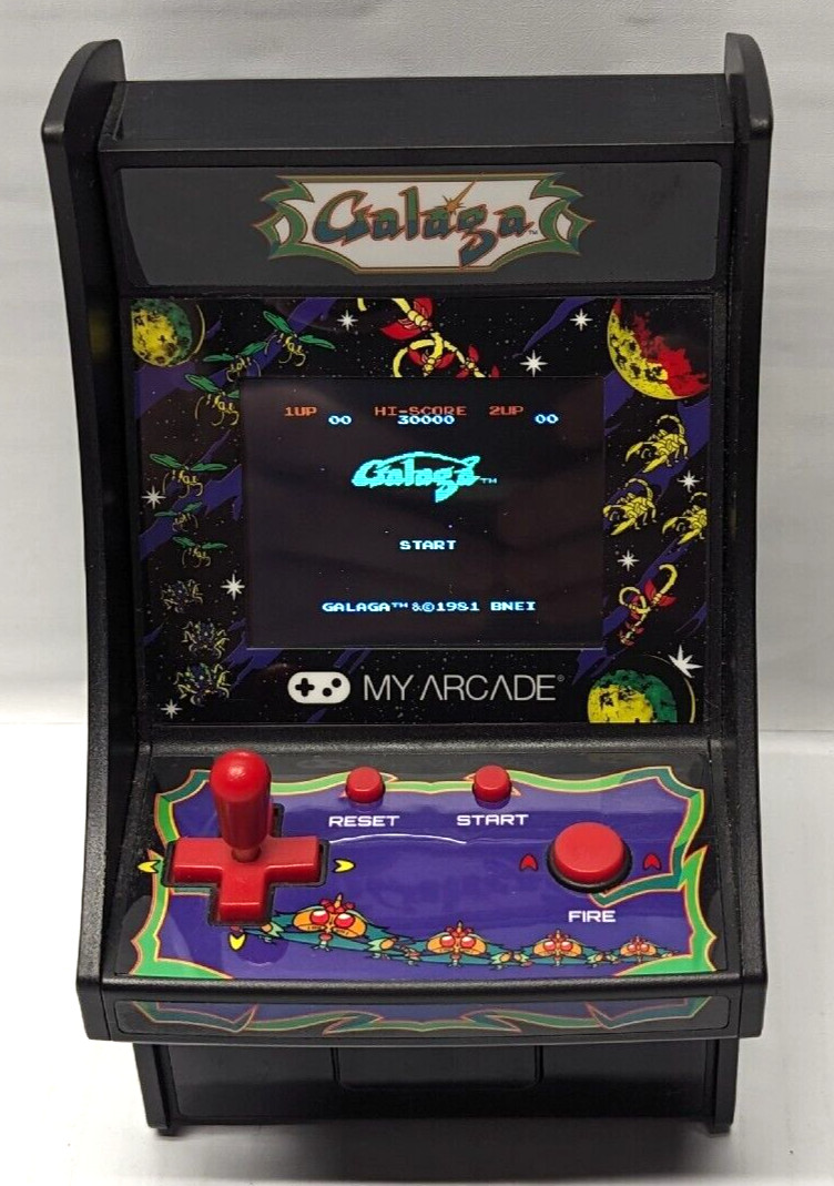 Micro Player Mini Arcade Machine Galaga Video Game Fully Playable 6.75in Color