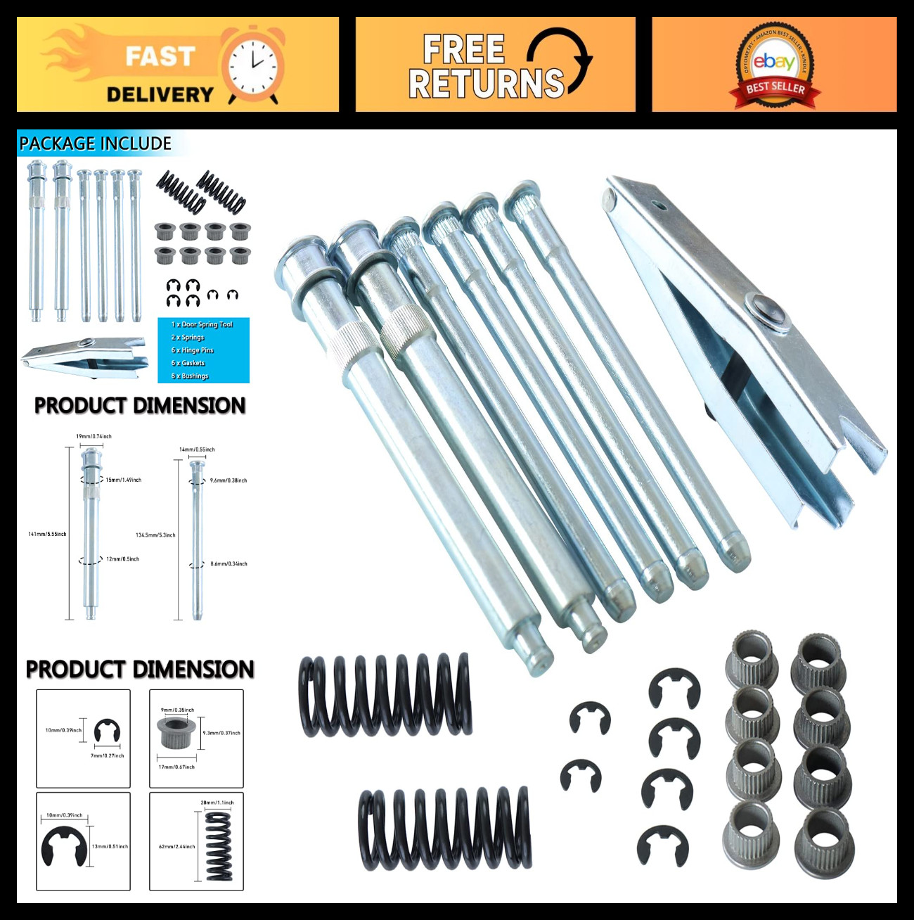 Door Hinge Pin Bushing Repair Kit + Spring Tool for Chevy GMC C1500 C2500 K1500