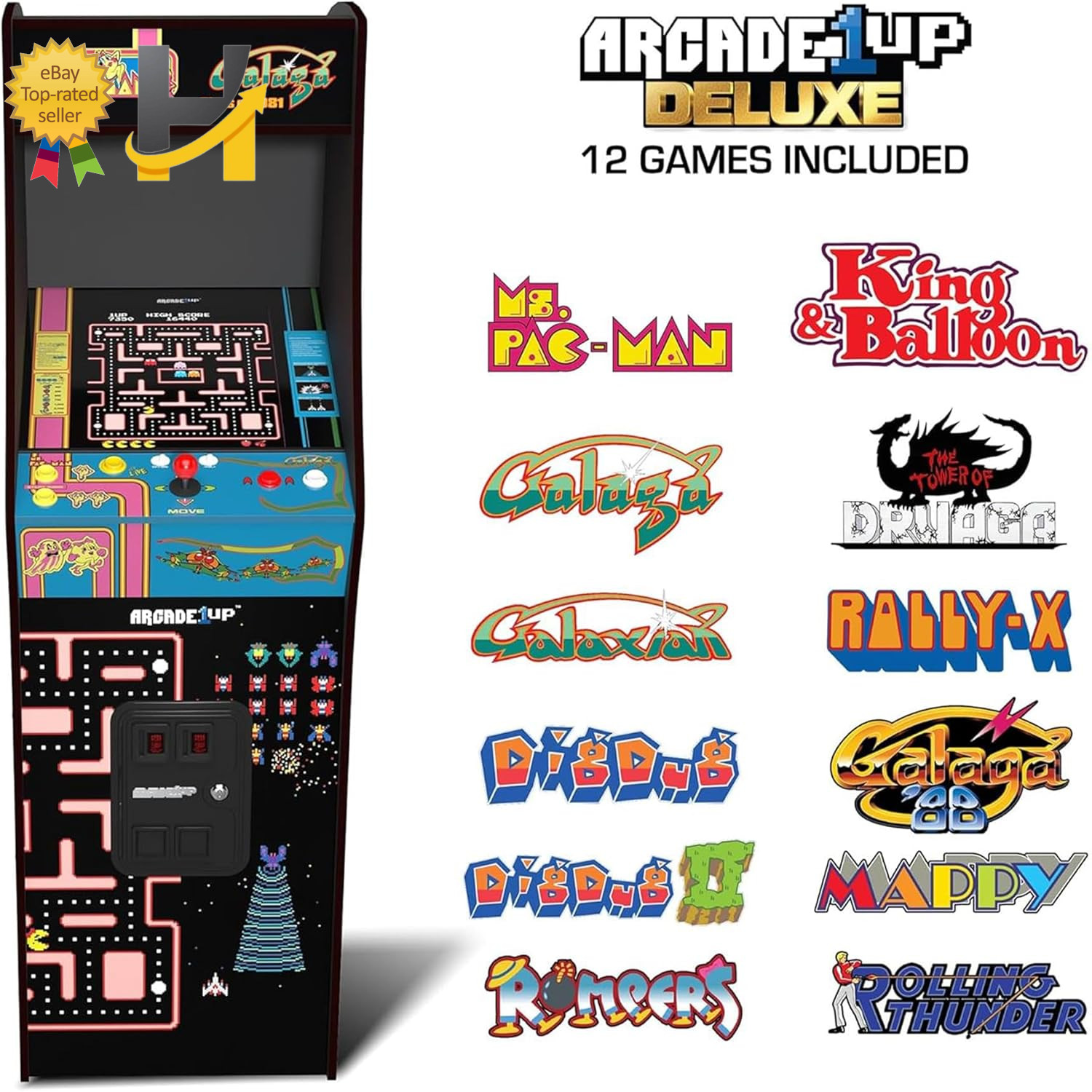 Pac-Man Class of ’81 Deluxe Arcade Machine Gaming Cabinet with 12 Retro Games