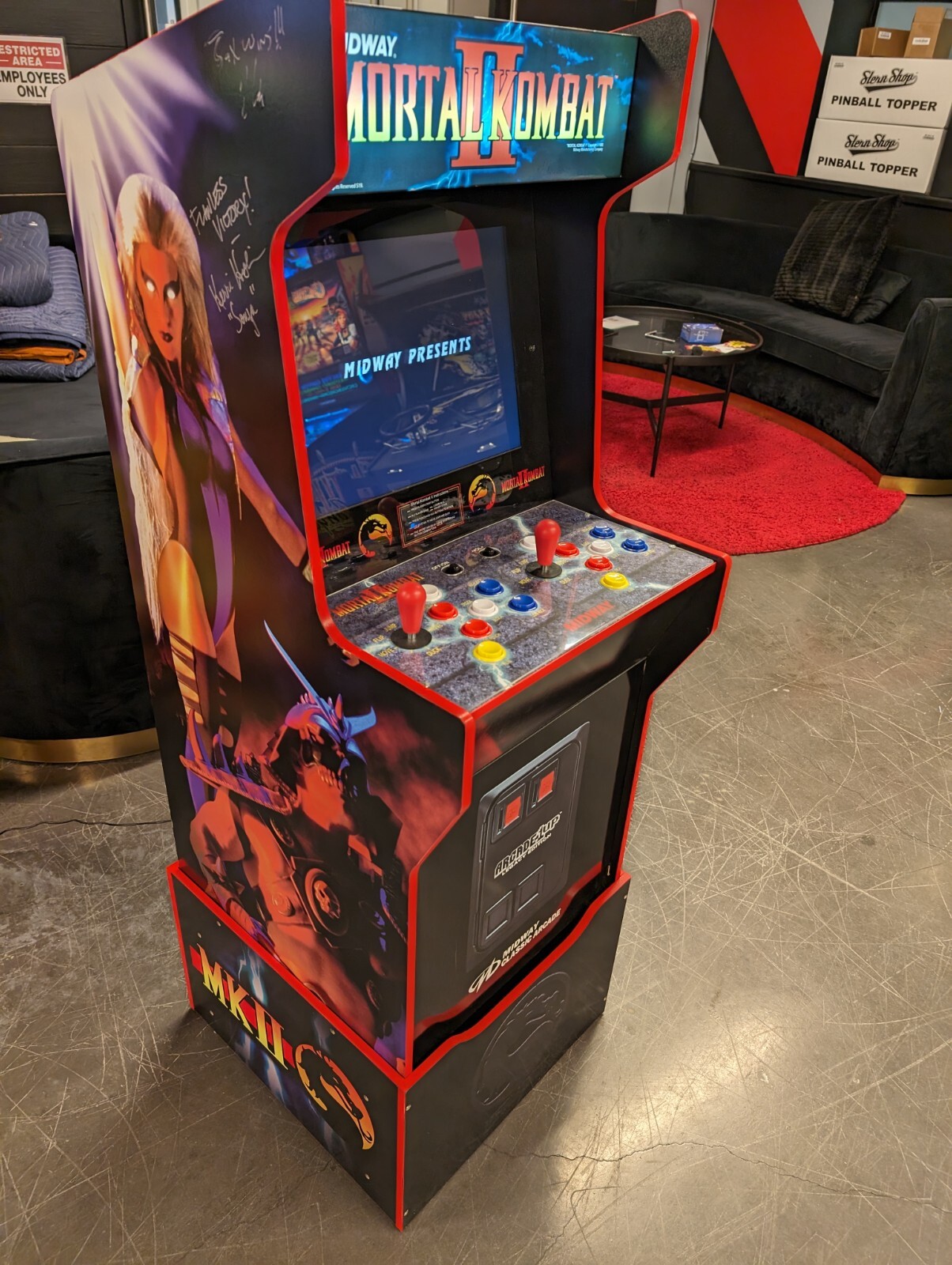Mortal Kombat Arcade 1up machine Signed by Sonya, Jax, & Johnny Cage