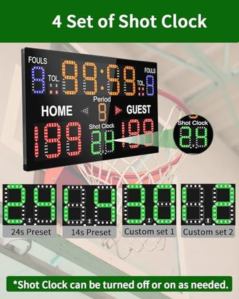 Basketball Scoreboard with Shot Clock, 12/14/24/30/25/60 Seconds, Upgraded Thick