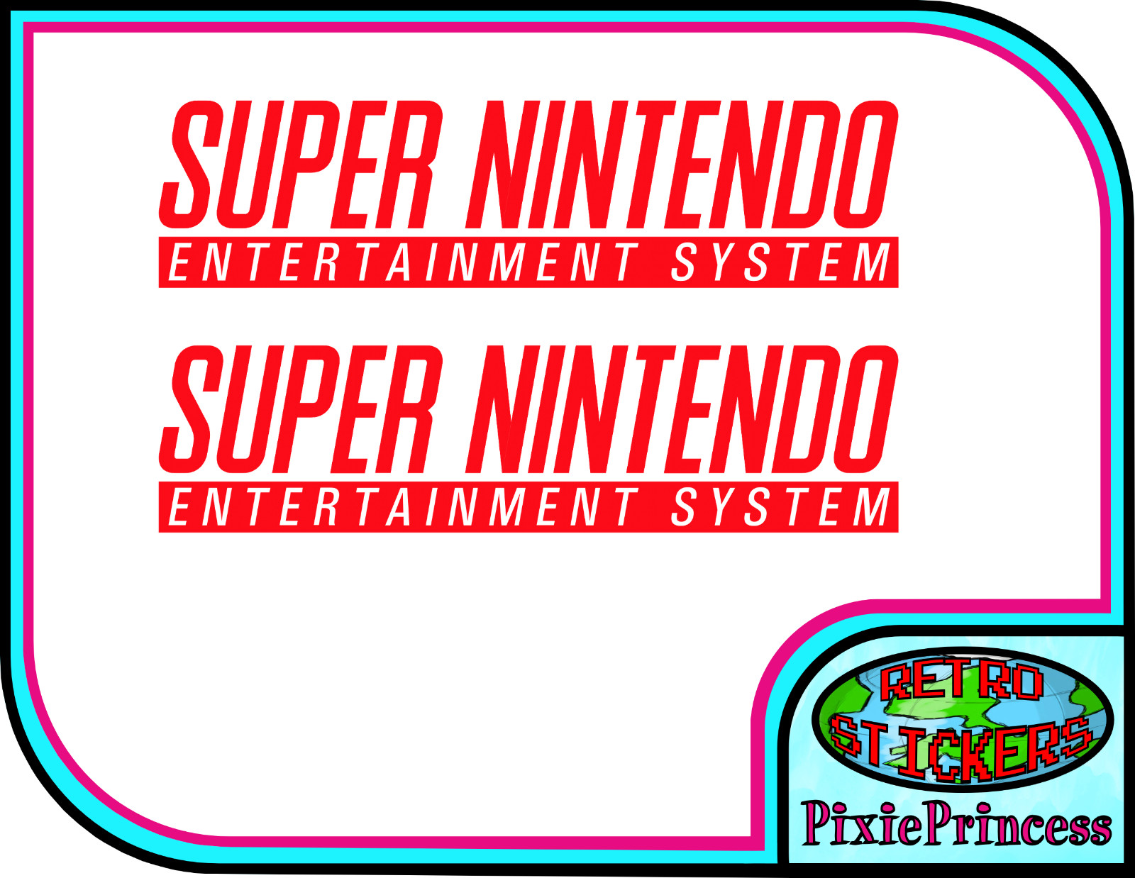 2x Super Nintendo Entertainment System Vinyl Sticker in Red SNES
