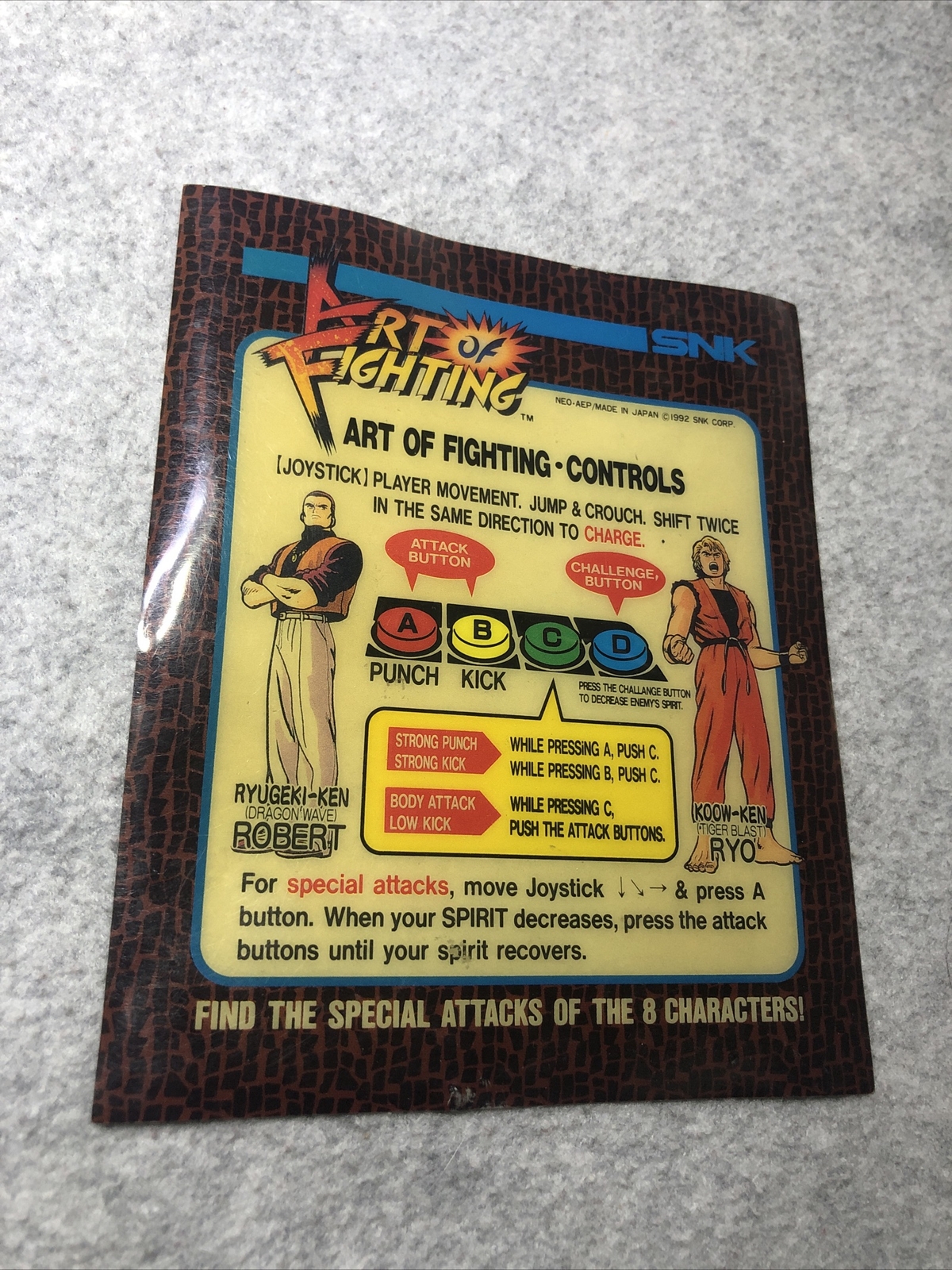 ***** Art Of Fighting Mini Marquee Header SNK Neo Geo Arcade *****