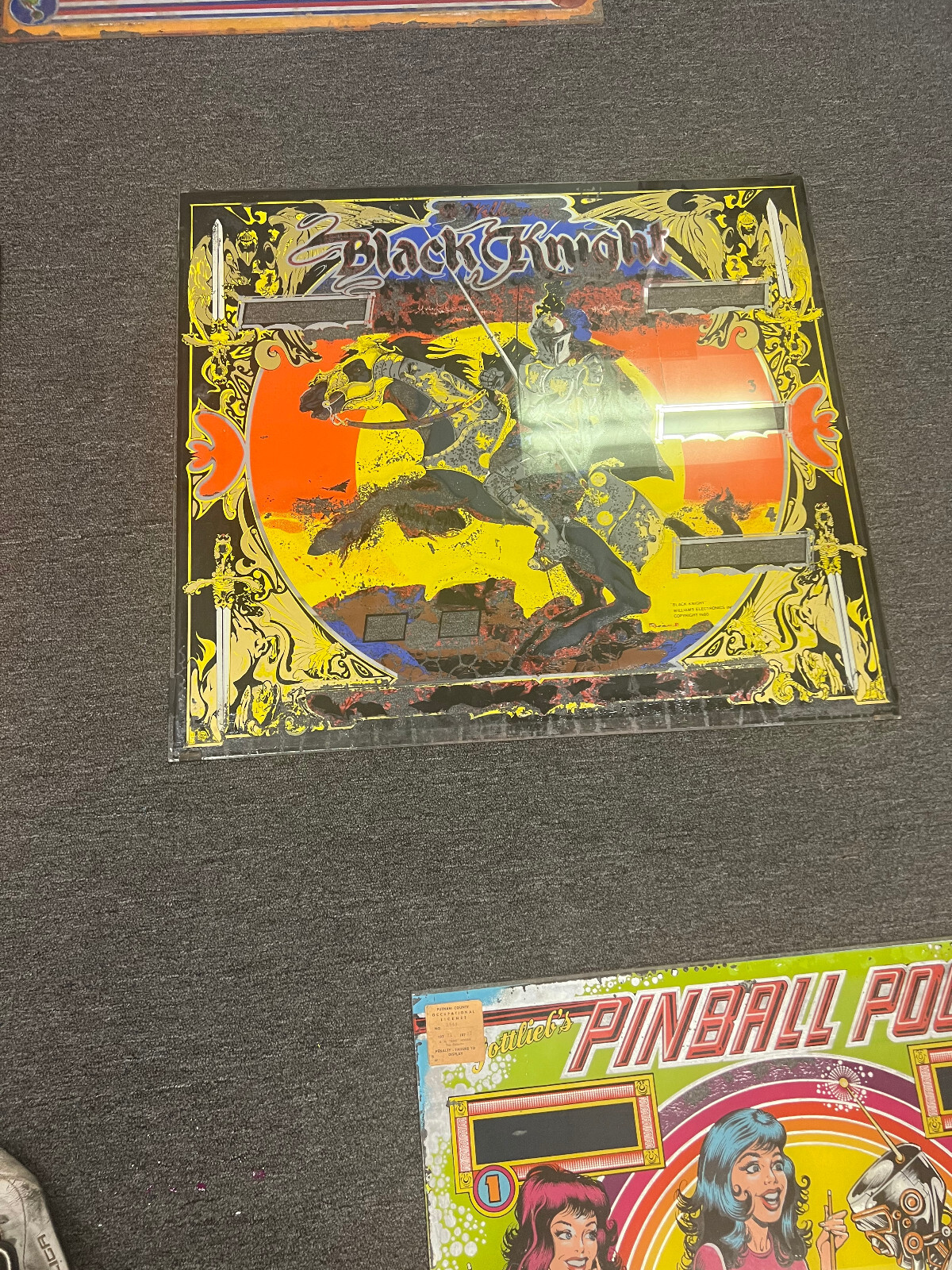 BLACK KNIGHT Pinball BACKGLASS by WILLIAMS 1980