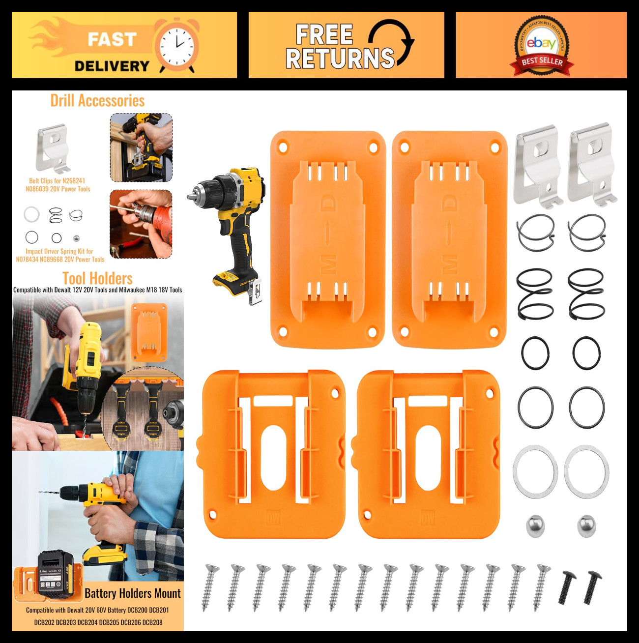 2 Set Spring Kits with Steel Balls, Belt Clips & Battery Holders for 20V Tools
