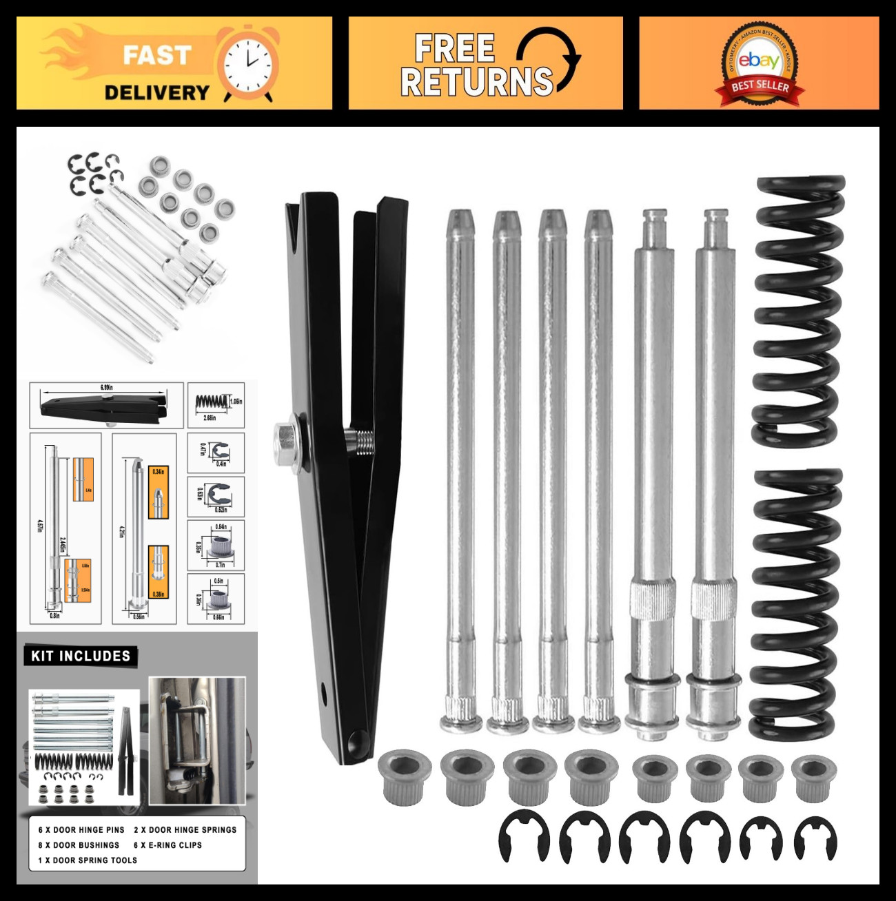 Door Hinge Roller Pin & Bushing Repair Kit with Springs for Chevy GMC S10/S15