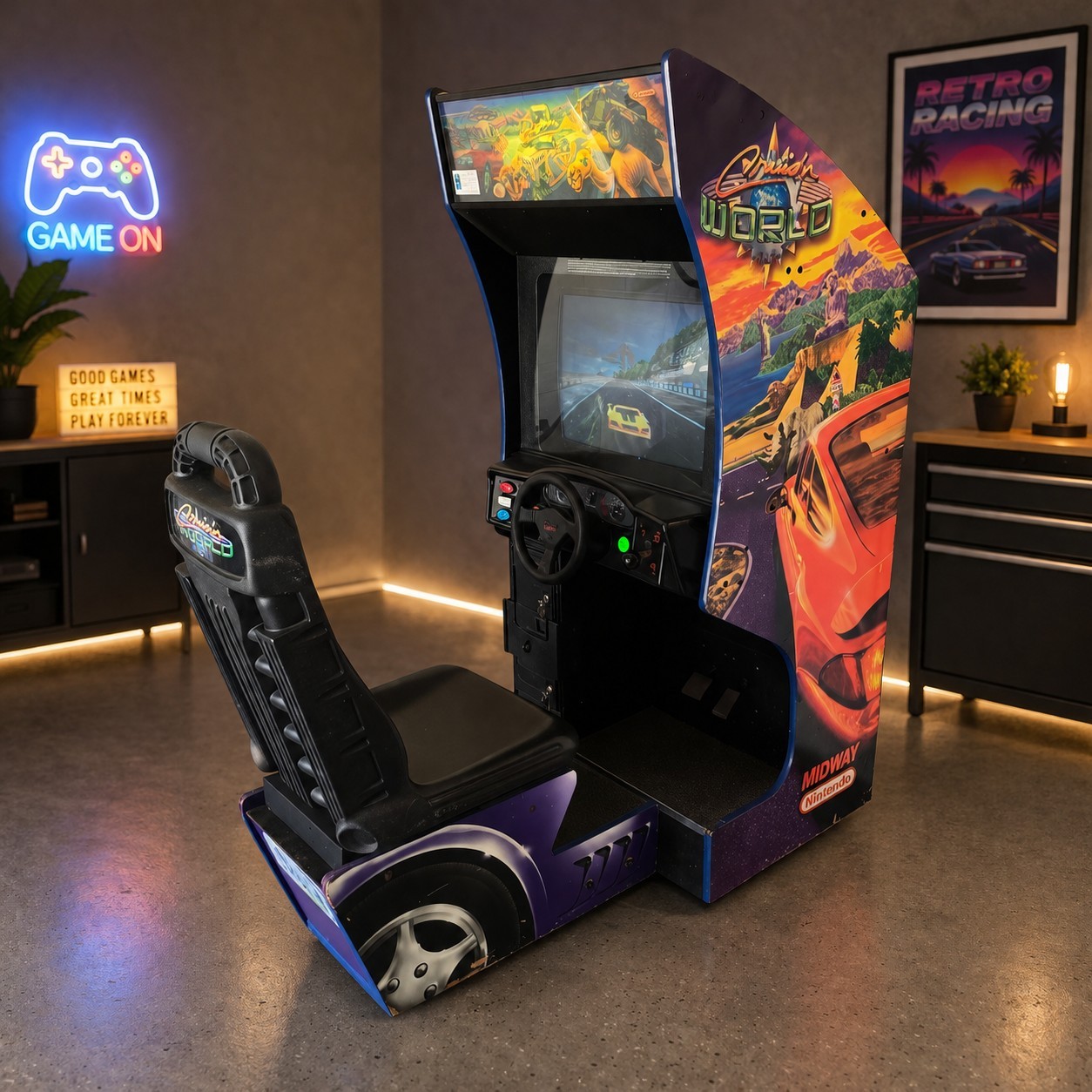 Midway Cruis’n World Sit-Down Driving Arcade Machine Cabinet Original 1996