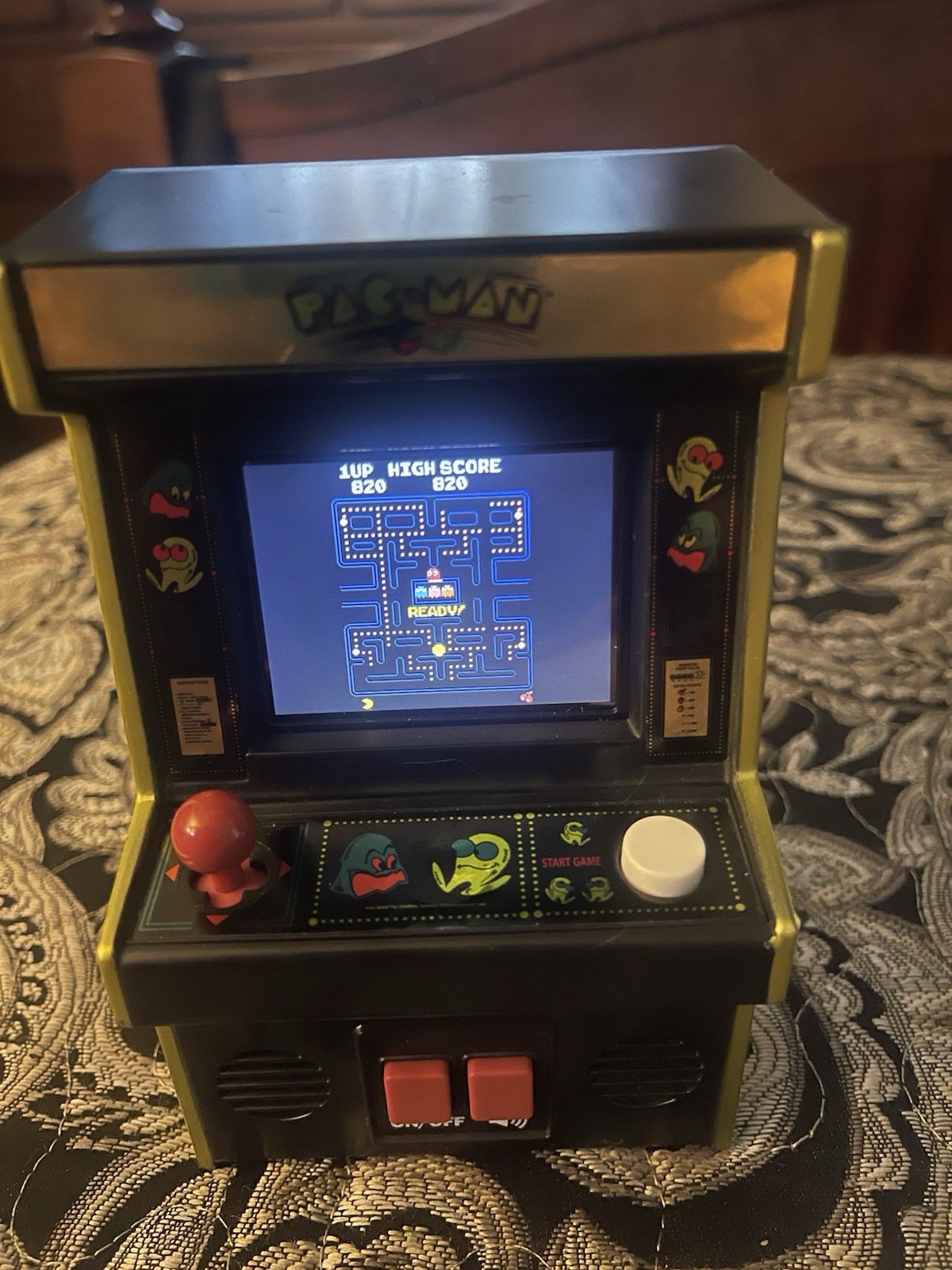 PAC-MAN Color Retro Mini ARCADE CONSOLE w/ Sound 40th Anniversary Gold Trim Used