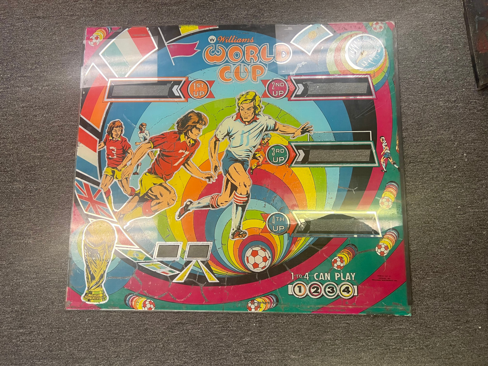 WORLD CUP Pinball BACKGLASS by WILLIAMS 1978