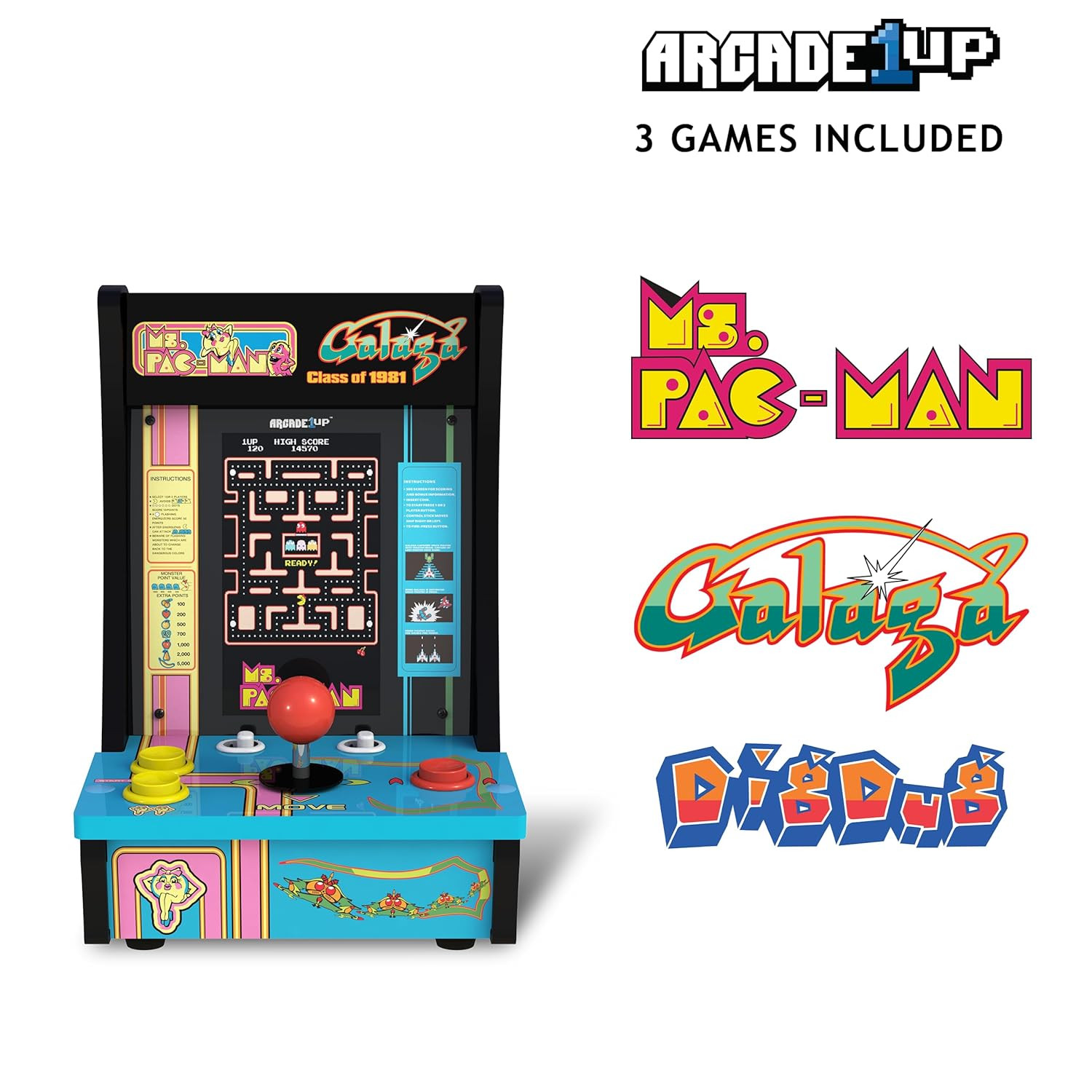 Class of ‘81 Ms. Pac-Man/Galaga Countercade – 3 Classic Games, Retro Game Consol