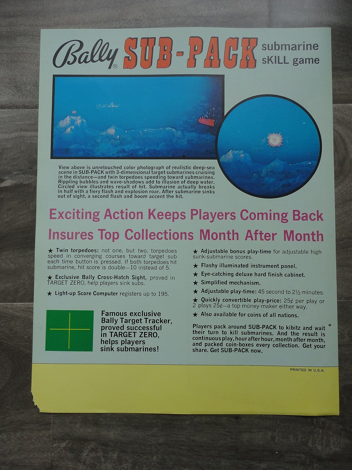 Sub Pack Video Arcade Machines Flyer Original Bally Brochure