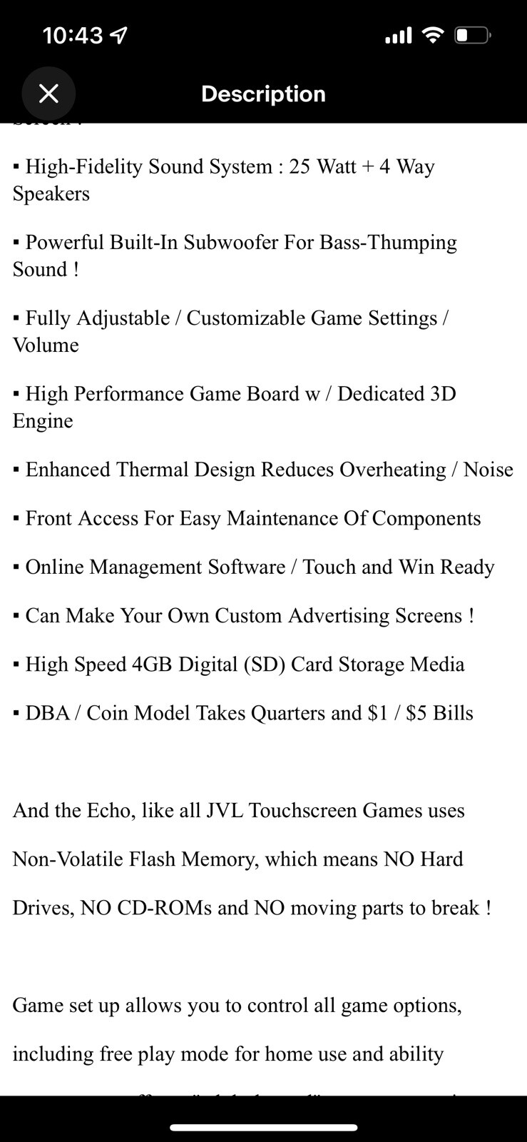 JVL Echo Touchscreen Video Bar Game