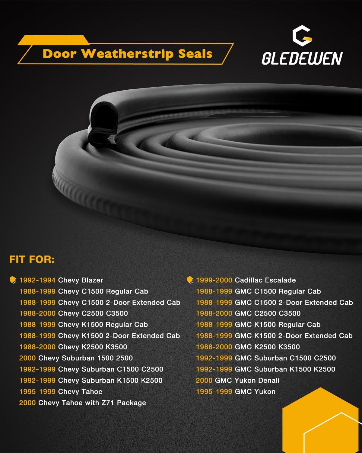 Door Seal Weatherstrip, Compatible with 1988-2000 Chevy GMC C1500 C2500 C3500..
