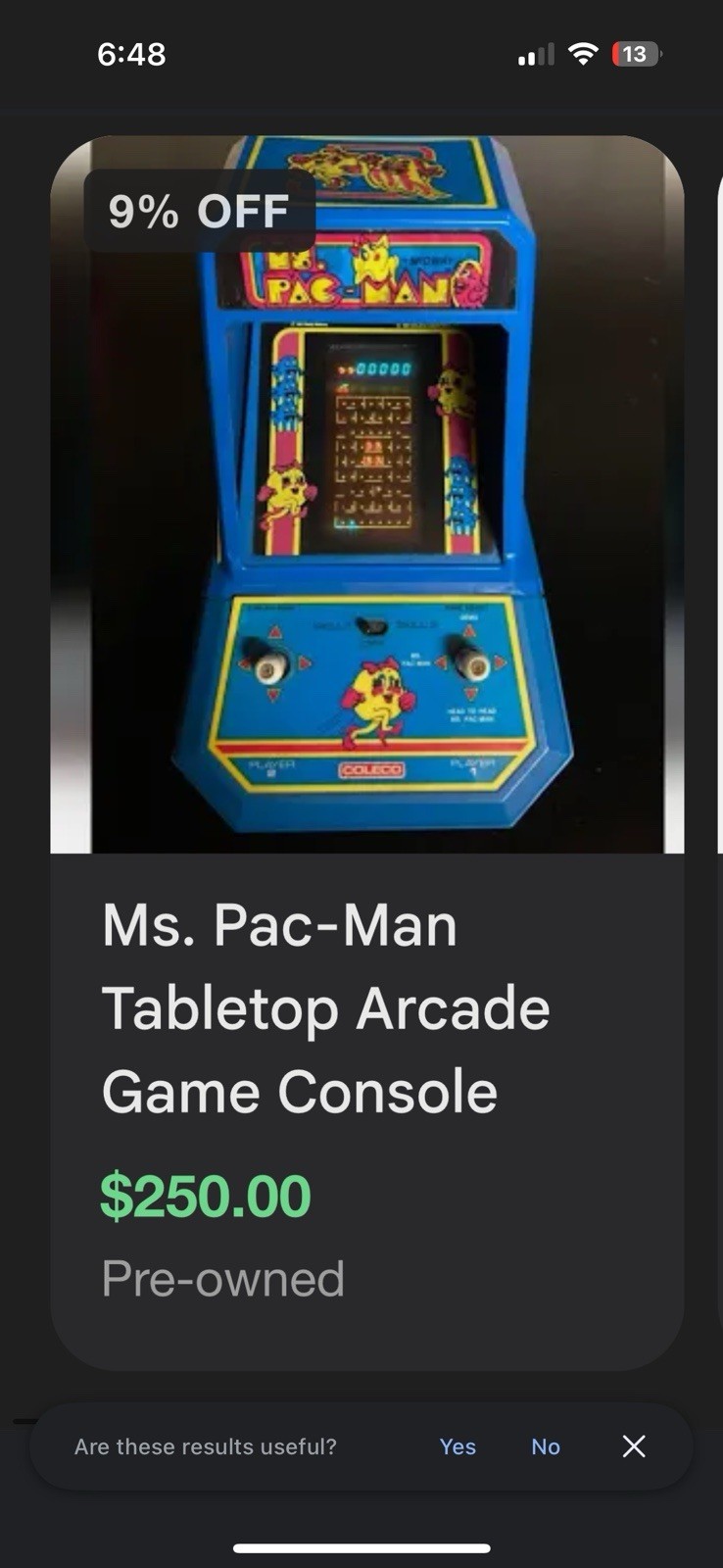 1981 Ms Pacman Table Top Arcade Coleco Bally Midway.