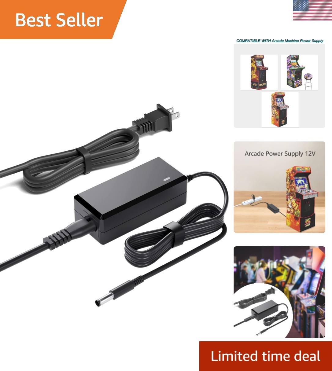 Arcade1up Power Supply: 12V Charger with Safety Protections – 90W Performance