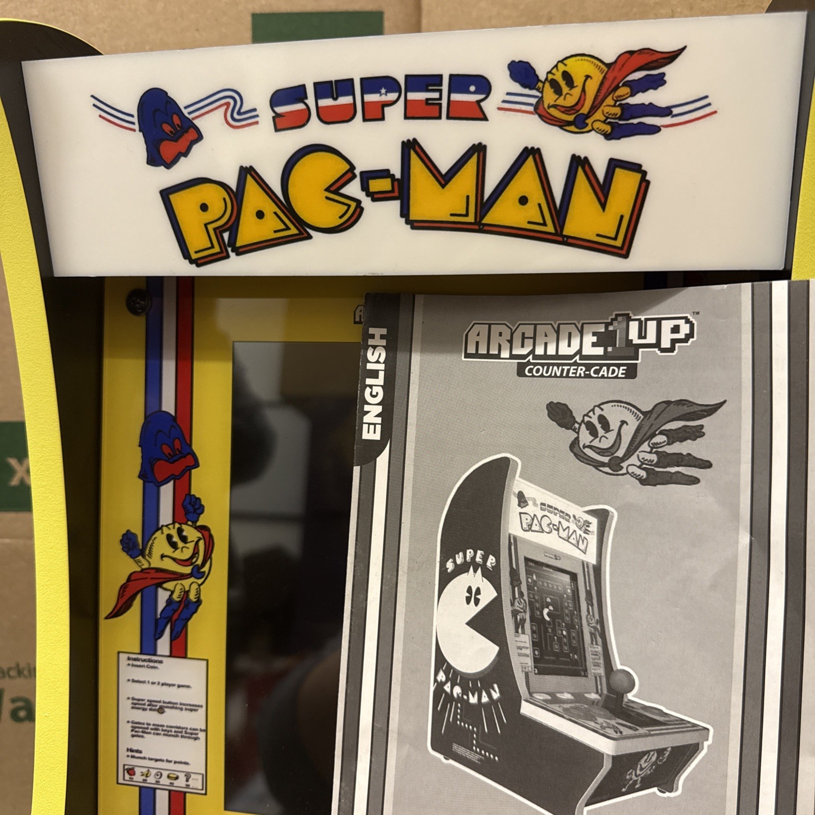 1982 – Super PAC-MAN Arcade 1UP Counter-Cade – GUC – With Manual – Power Adapter
