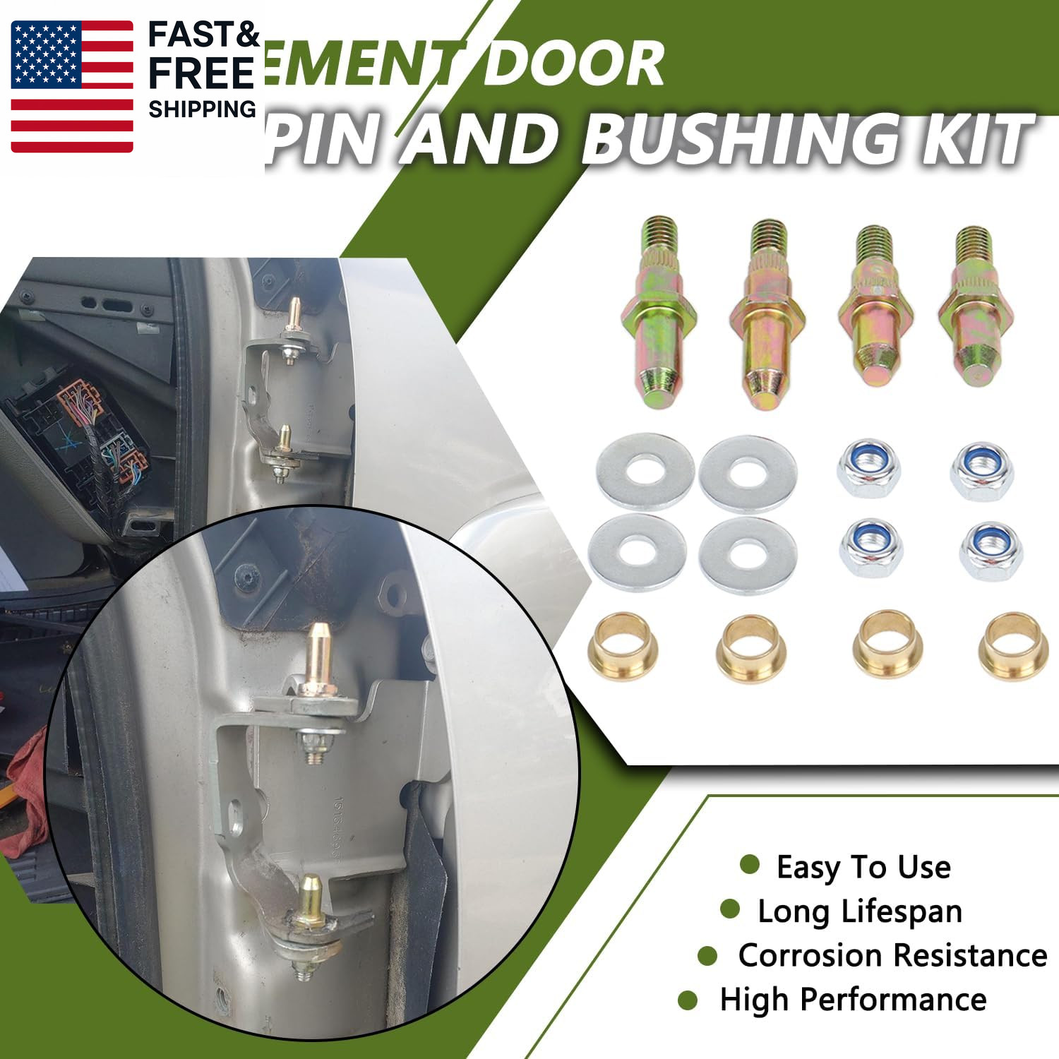 Door Hinge Pin and Bushing Repair Kits Compatible with Chevy GMC 1999-2007 Chev