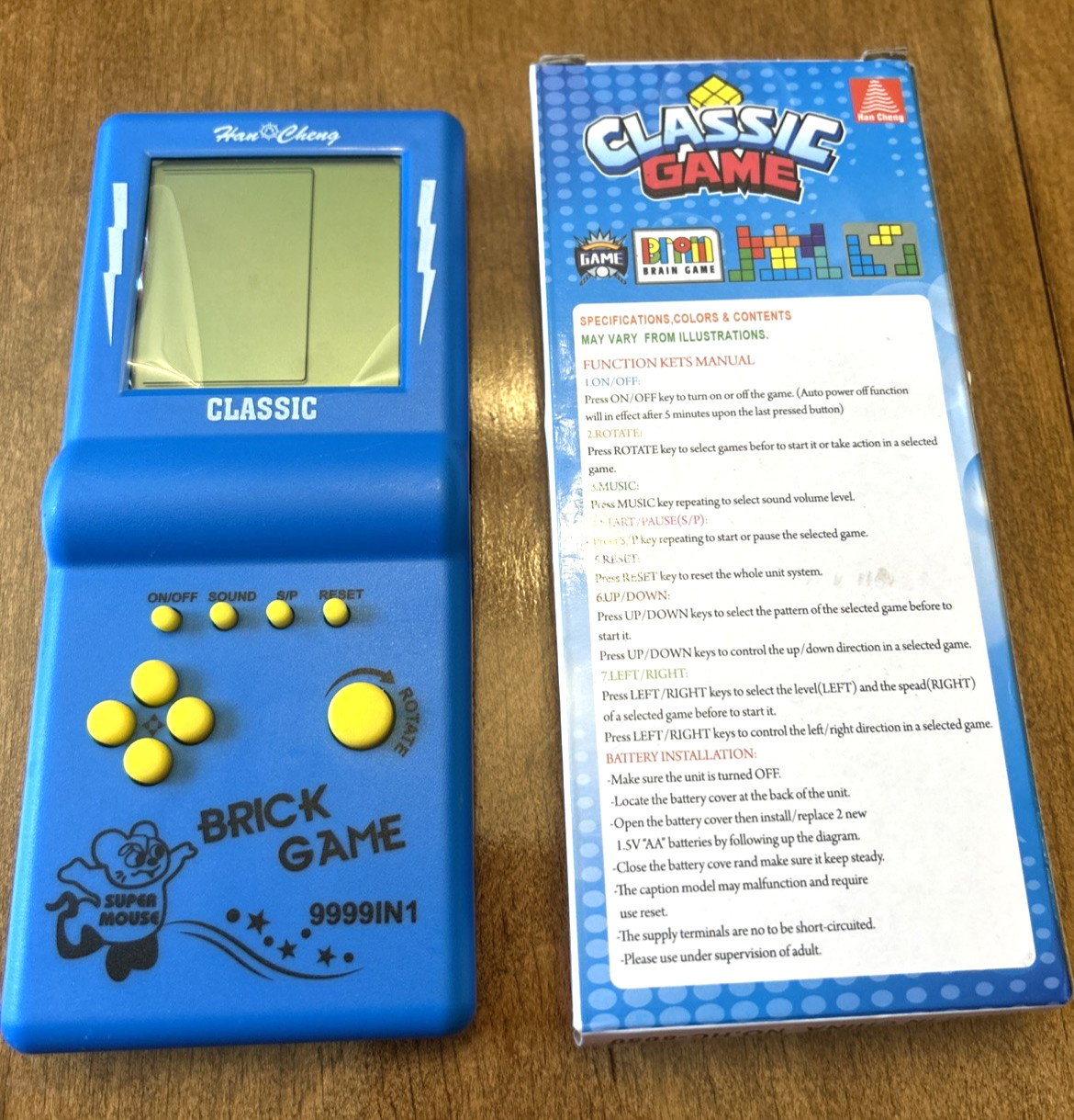 New In Box Classic Brick Game Console for the 80S/90S-Handheld-Blue-Works W/2 AA