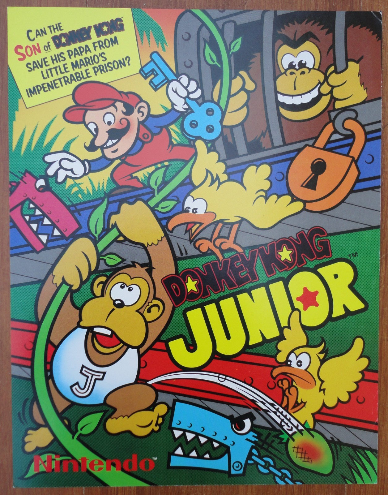 Original 1982 Nintendo Donkey Kong Jr Arcade Flyer Over Sized 11 1/4 by 8 3/4