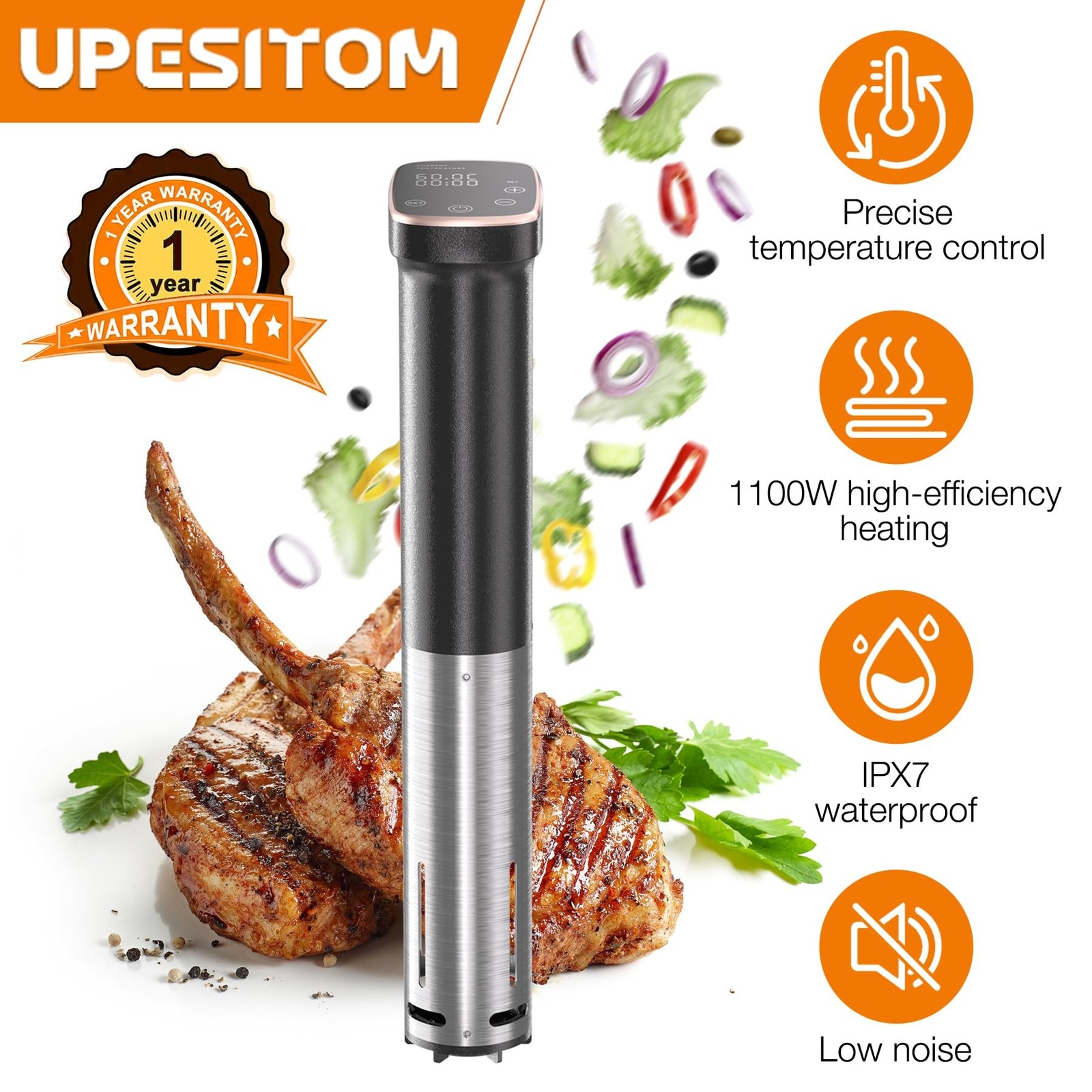 1100W Sous Vide Cooker for Perfect Steak & Tender Chicken Ultra-Quiet Immersi…