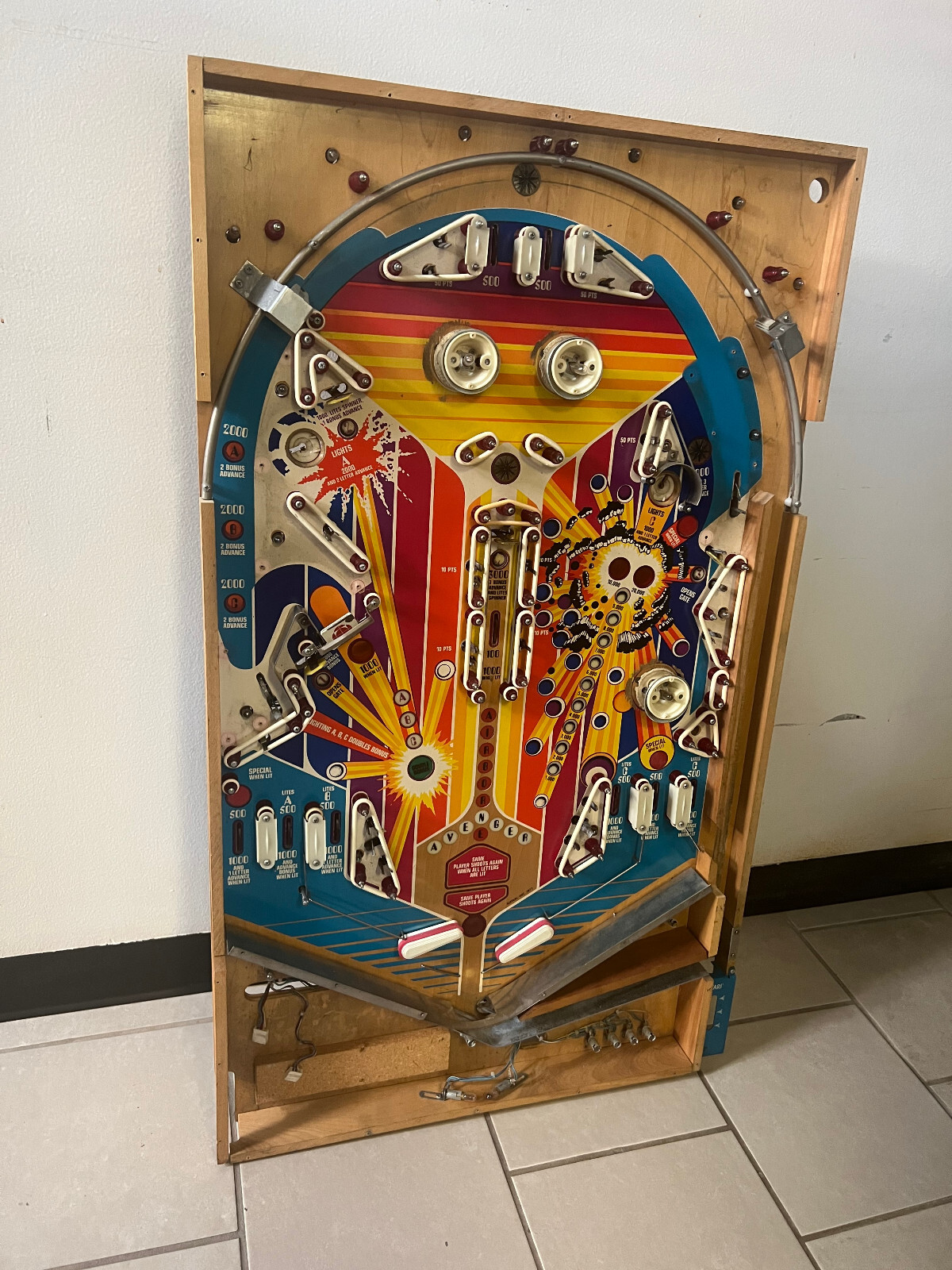 AIRBORNE AVENGER by ATARI 1977 Pinball PLAYFIELD (POPULATED)
