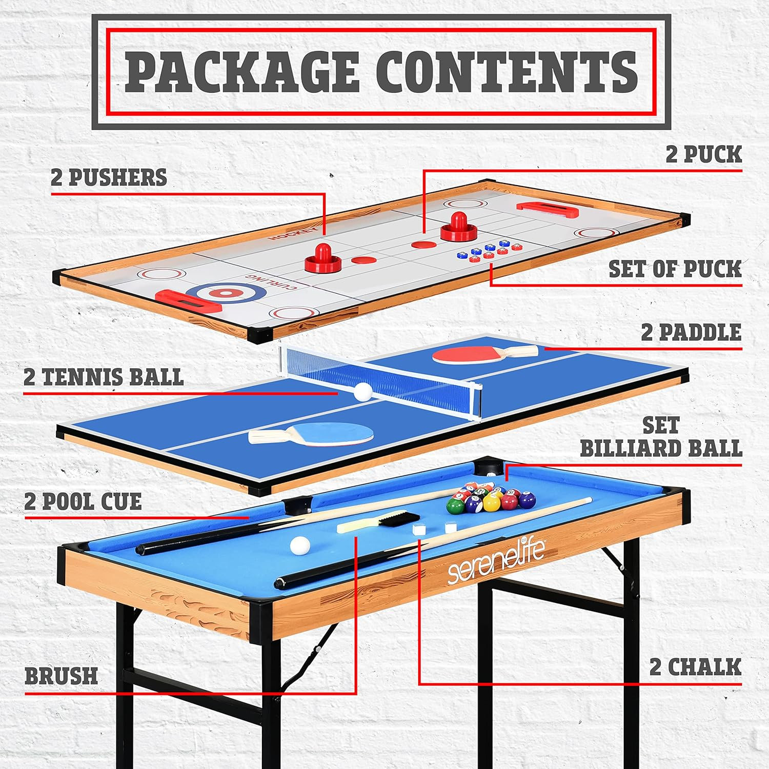 4 in 1 Multi Game Table, 4’X2’ Folding Portable Sports Arcade Games with Accesso