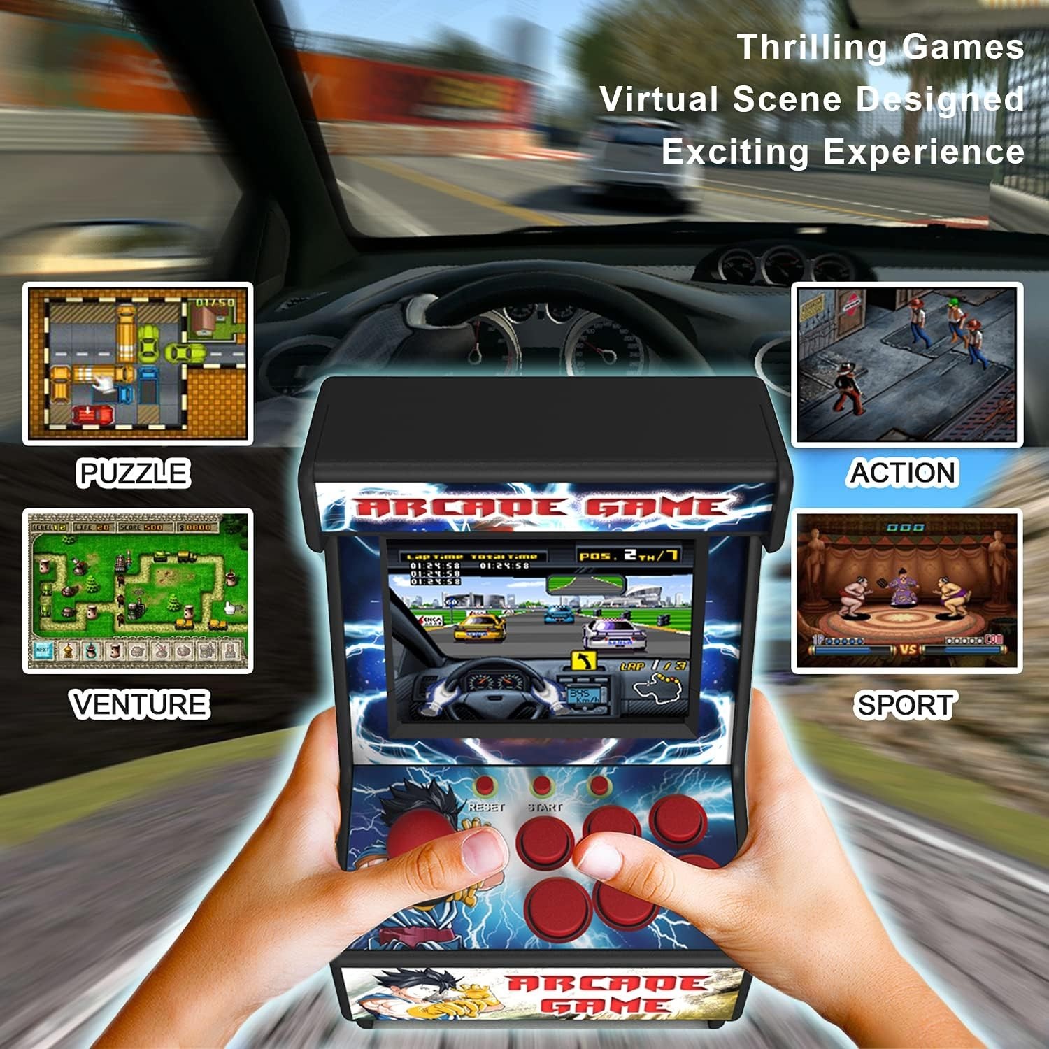 Mini Arcade Machine Built-in 156 Retro Games 2.8 Inch Screen Handheld