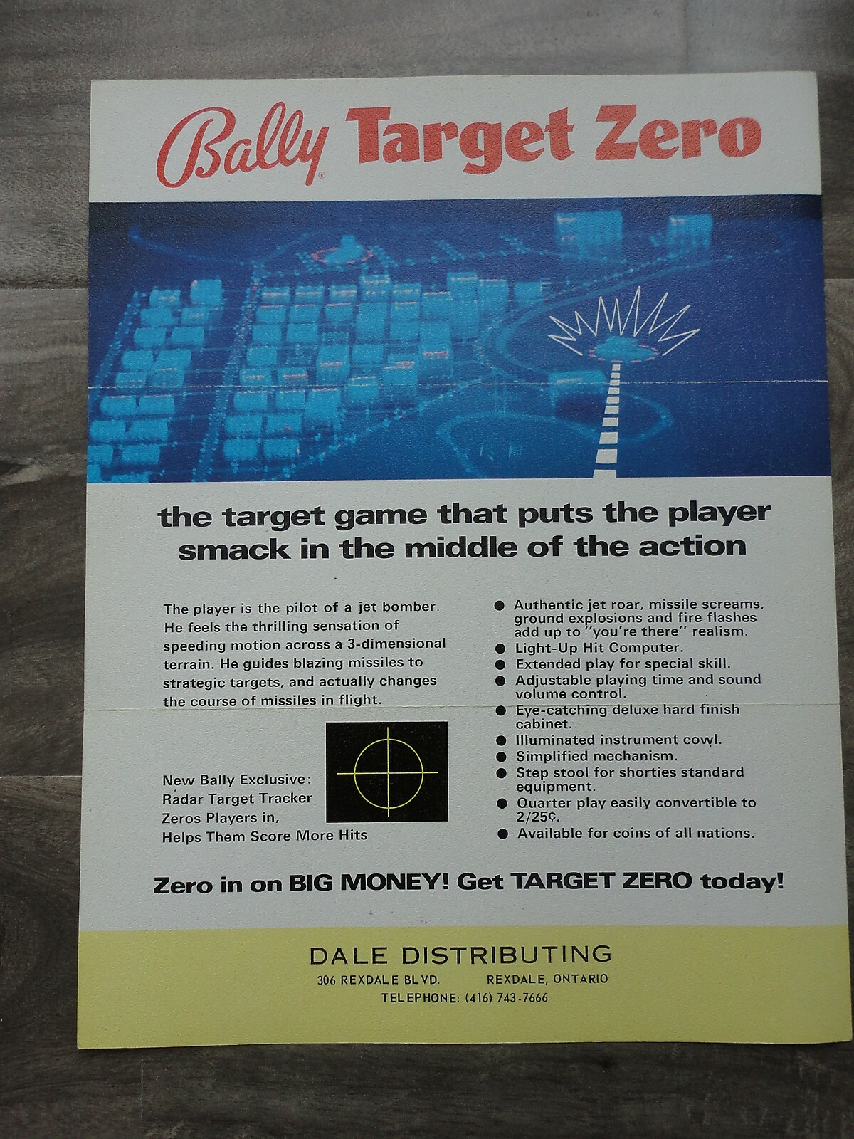 Target Zero Video Arcade Machine Flyer Original Bally Brochure
