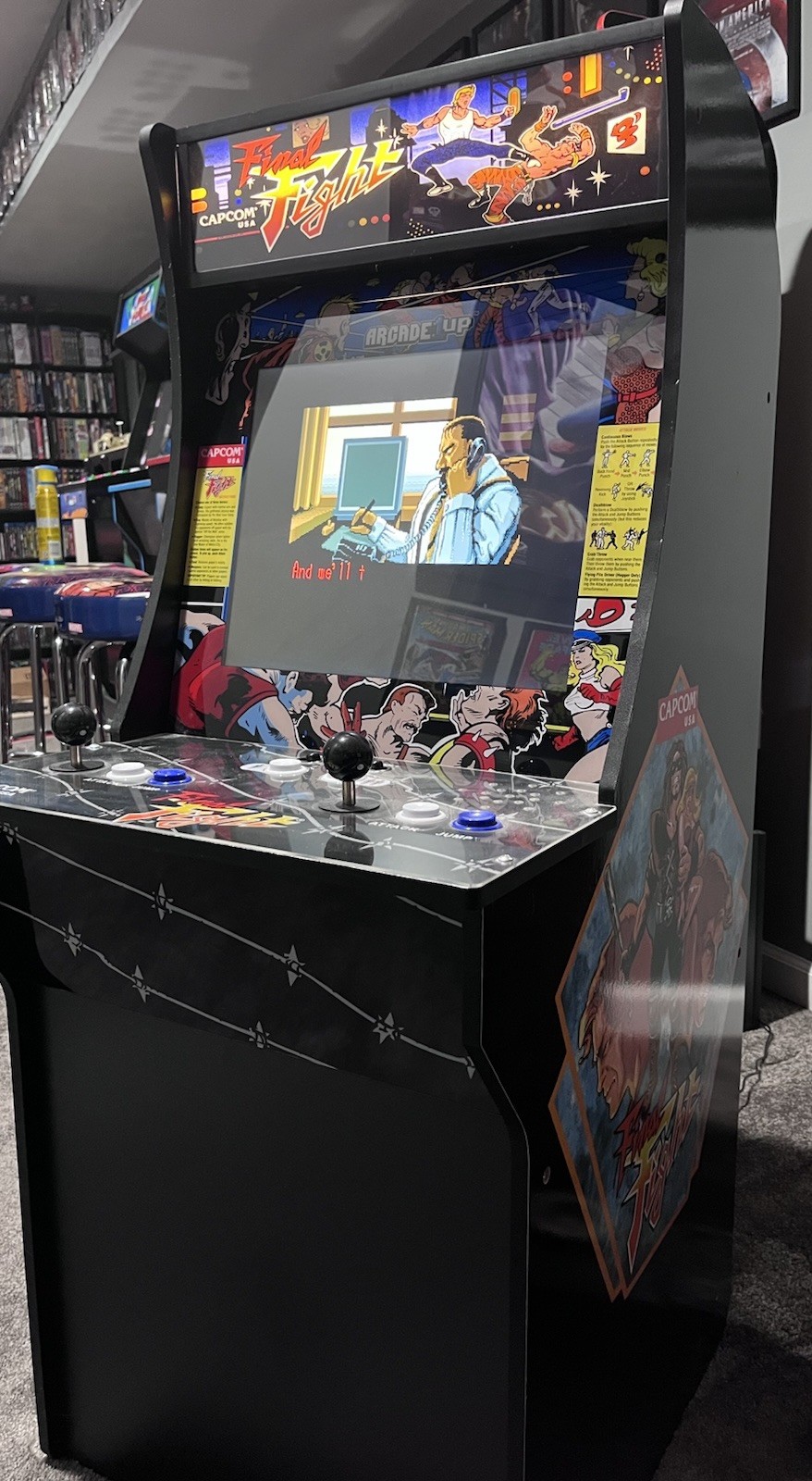 NIB STOOL Plus New Sleek Riser W/ CUSTOM LIGHT UP MARQUEE! ARCADE1UP Final Fight