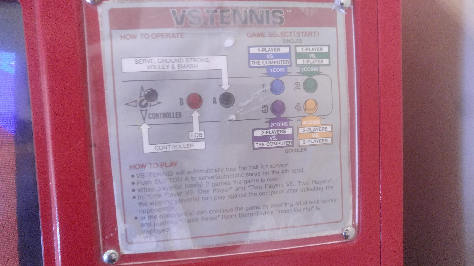 Nintendo Vs Tennis Vintage Red Tent Arcade Console