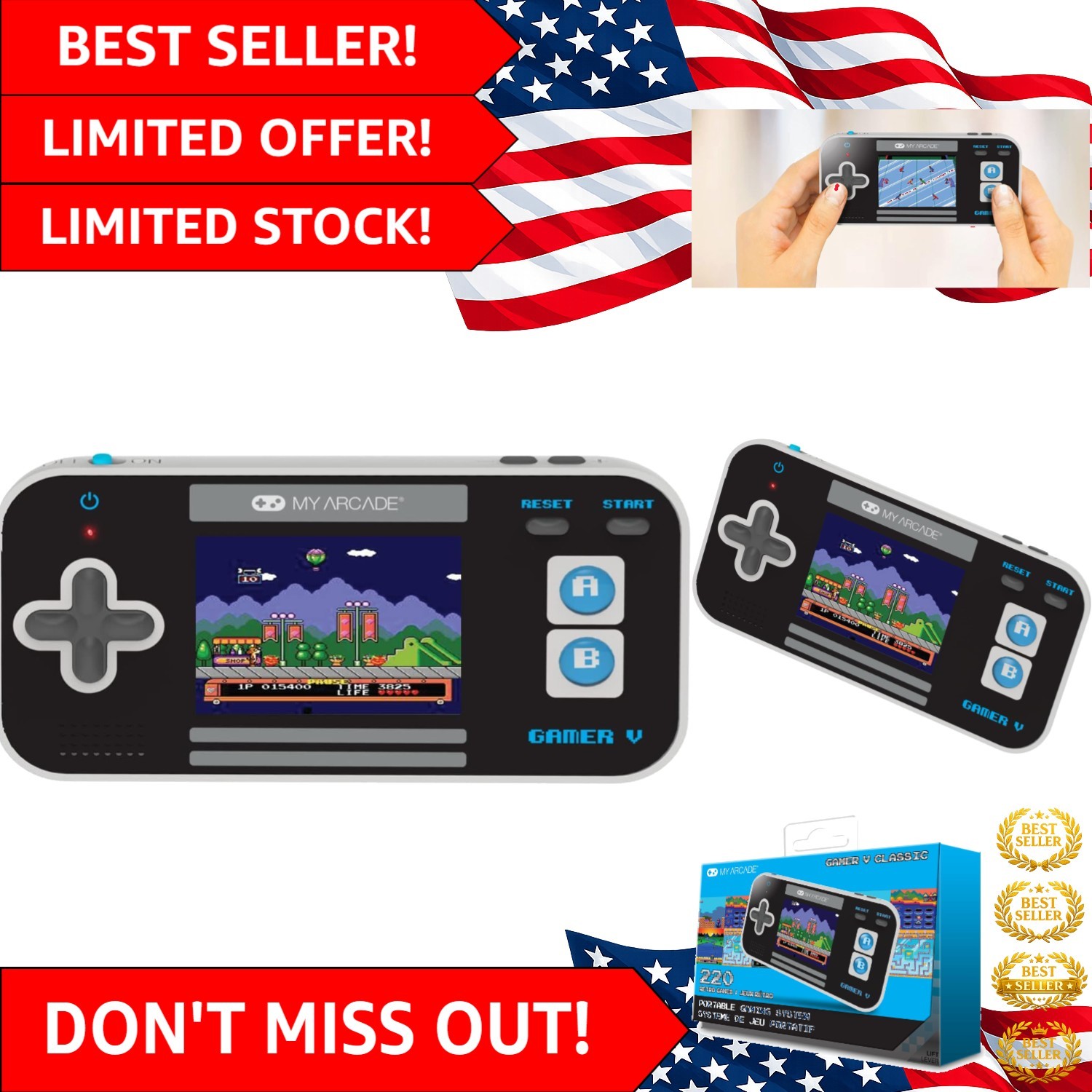 Gamer V Classic-Blue: 220 Preloaded Games in a Portable Handheld Console