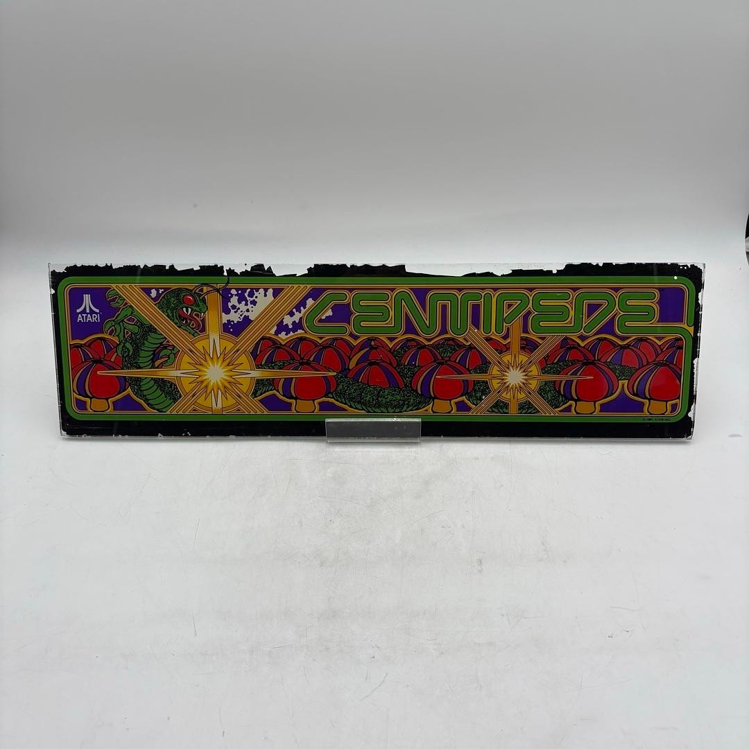 Centipede Atari Vtg 1981 Arcade Game Glass Marquee Screen Printed Orig 6.5×23.5″