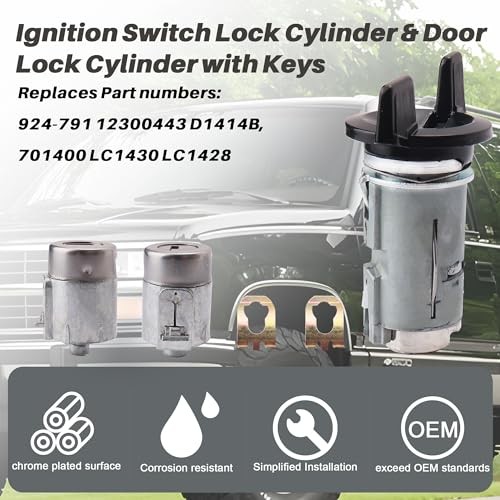 Ignition Switch Lock Cylinder & Door Lock Cylinder Set Compatible with Chevy