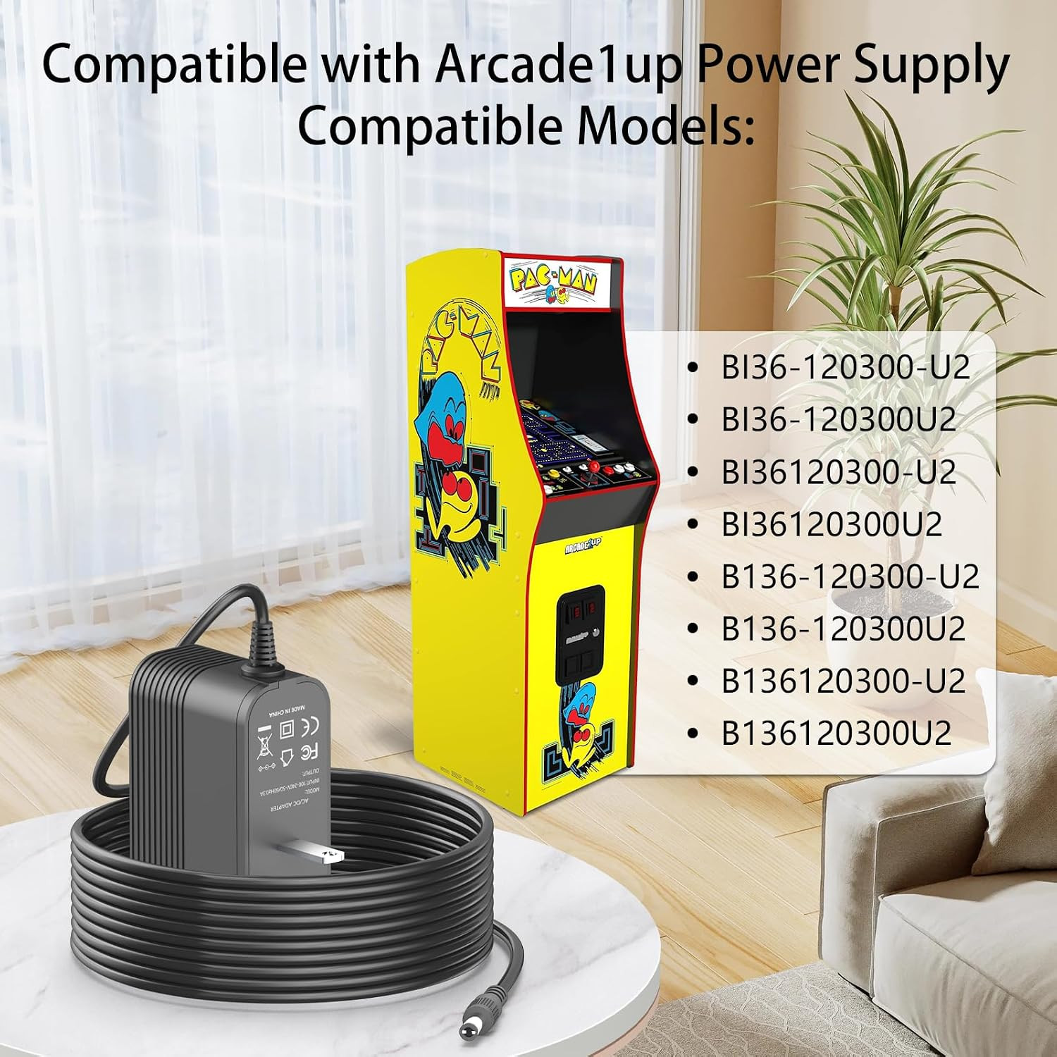 12V Power Supply for Arcade1Up Game Machine Power Cord for Arcade 1Up All Riser