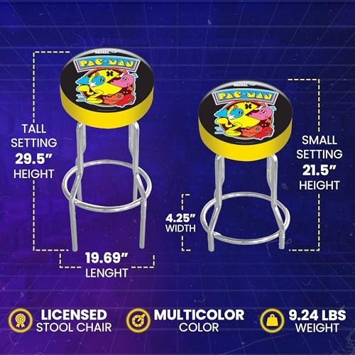 Arcade1Up Pac-Man Adjustable Padded Arcade Stool, 21.5-29.5 in.