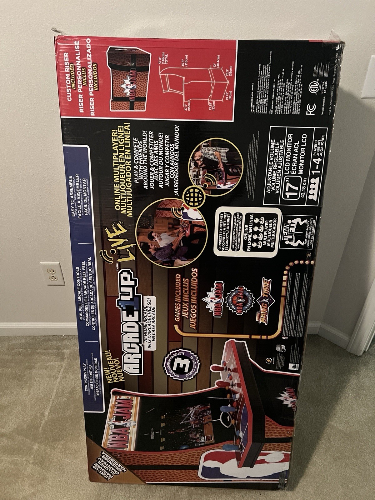 Arcade1Up NBA JAM Home Arcade Machine, 3 Games in 1, Cabinet with Riser NEW