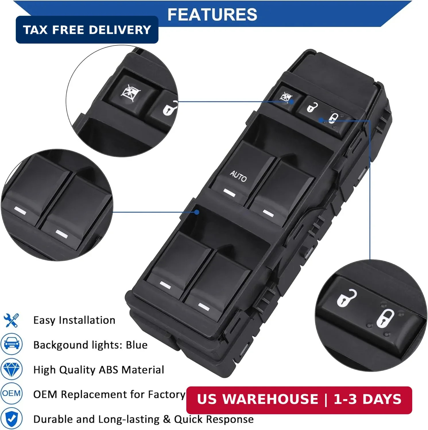Power Window Switch Front Left Driver Side, Compatible with 2008-2013 Dodg