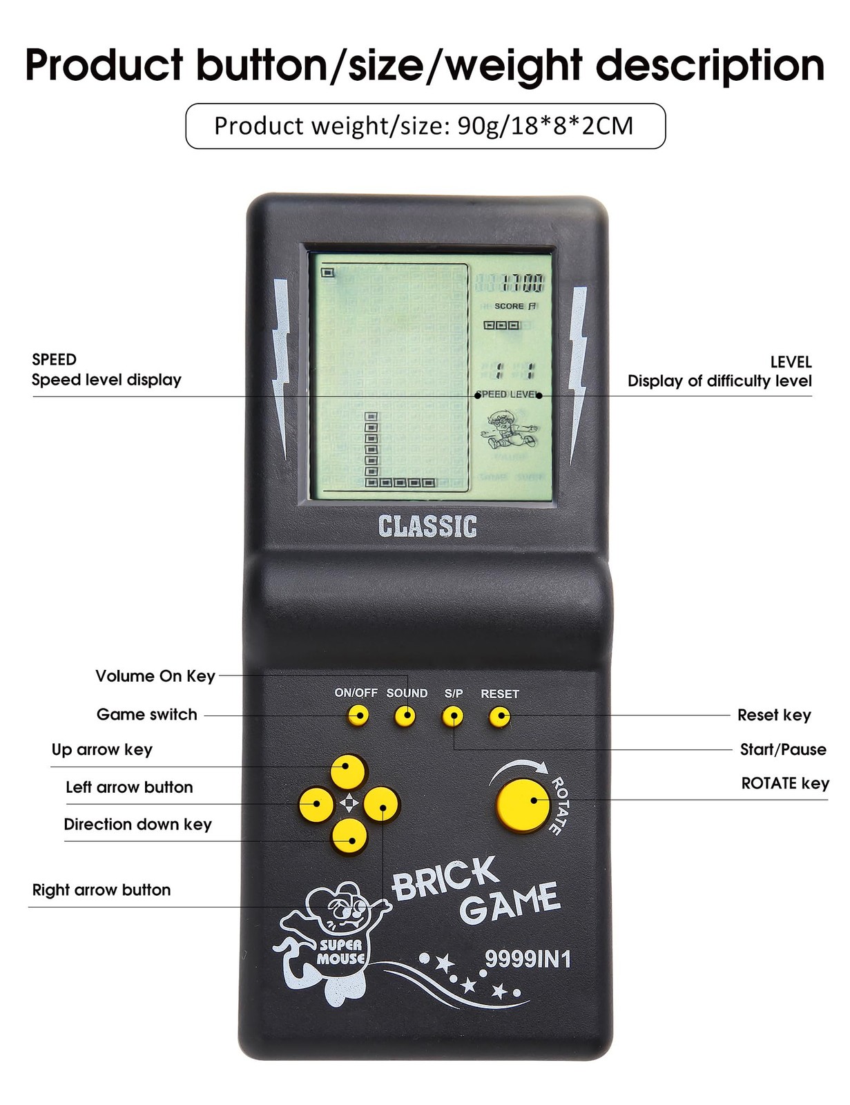 HLF 3.5-inch Large Screen Retro Brick Game Console 18 cm x 8 x 2 cm, Black