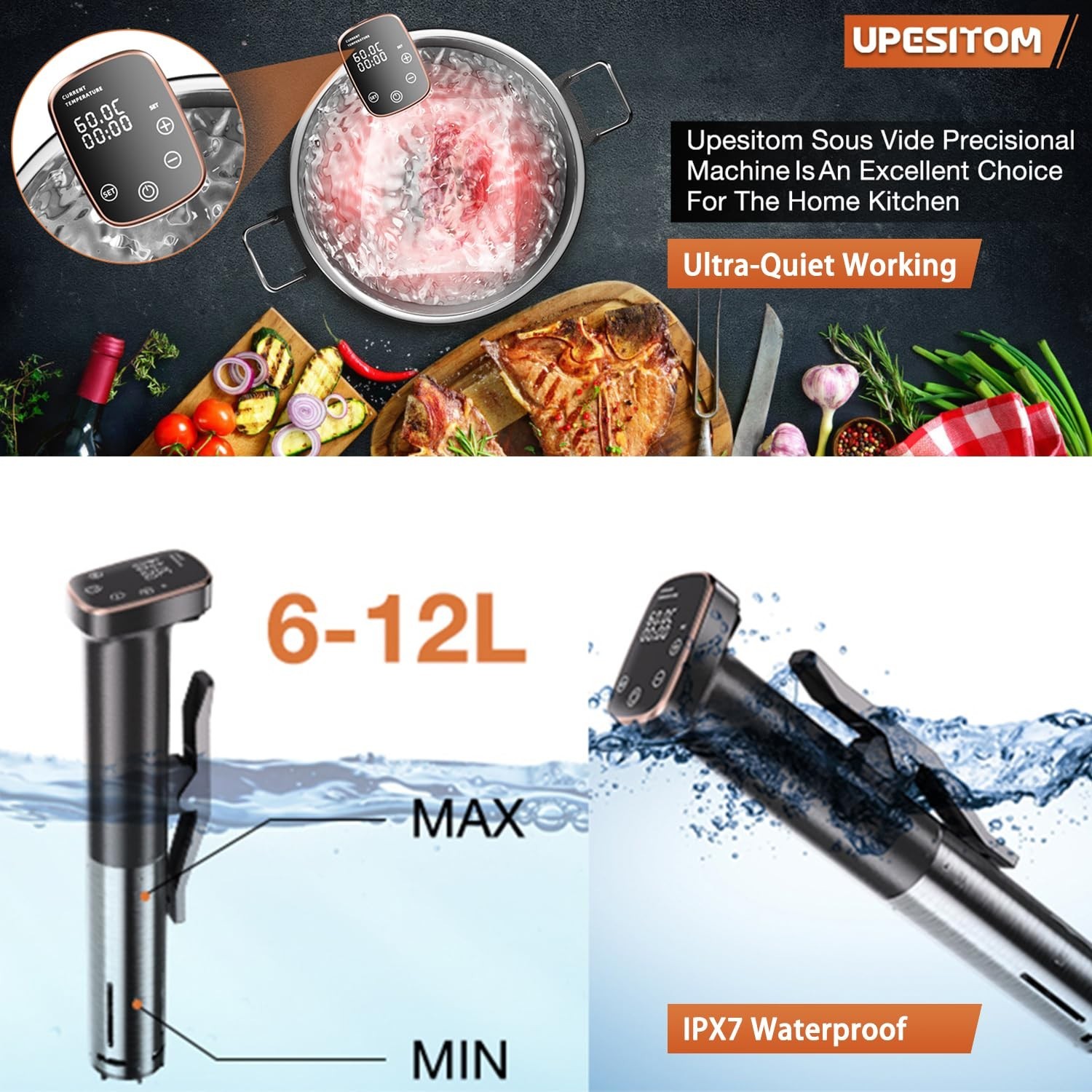 1100W Sous Vide Cooker for Perfect Steak & Tender Chicken Ultra-Quiet Immersi…