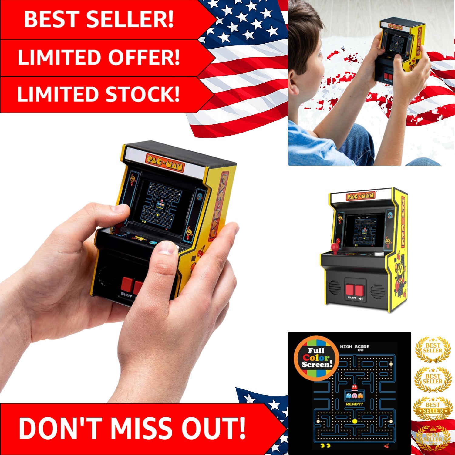 Full-Color Pac-Man Handheld Arcade Game – Battery Powered Retro Fun