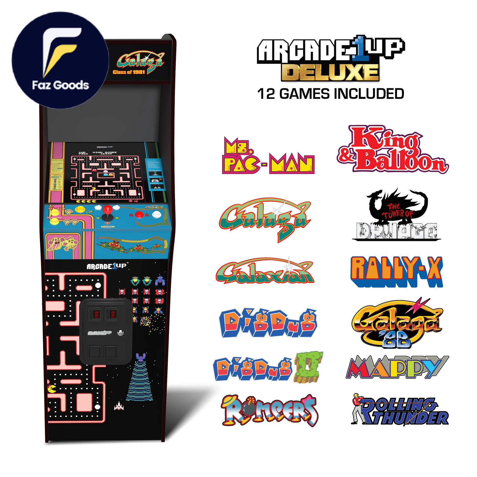 Arcade1Up Ms. PAC-MAN & GALAGA Class of ’81 Deluxe Arcade Game with WIFI 12 Clas