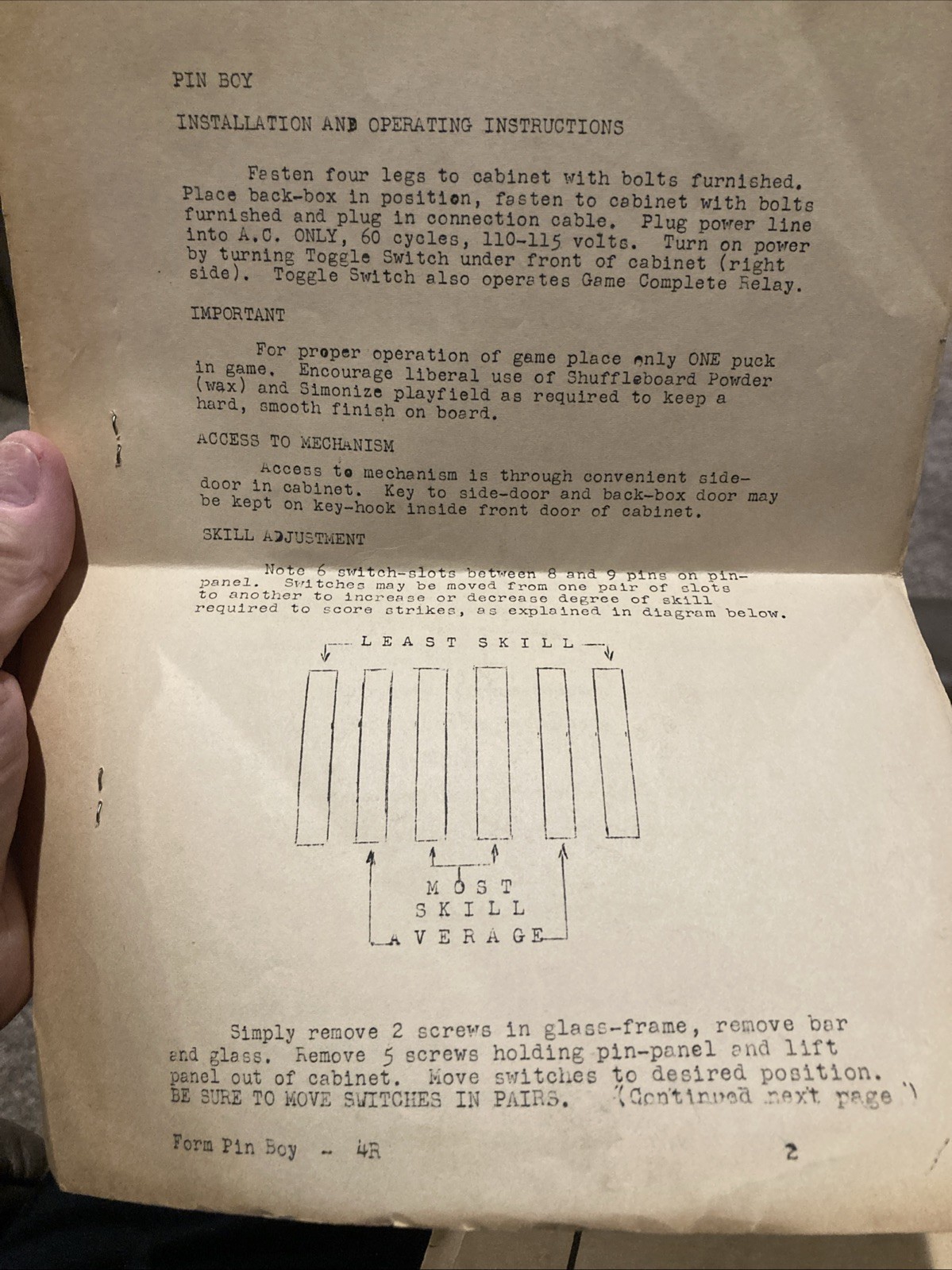 1949 Keeney’s Pin Boy Shuffle Board Bowling Alley Papers Schematic & Many Parts!