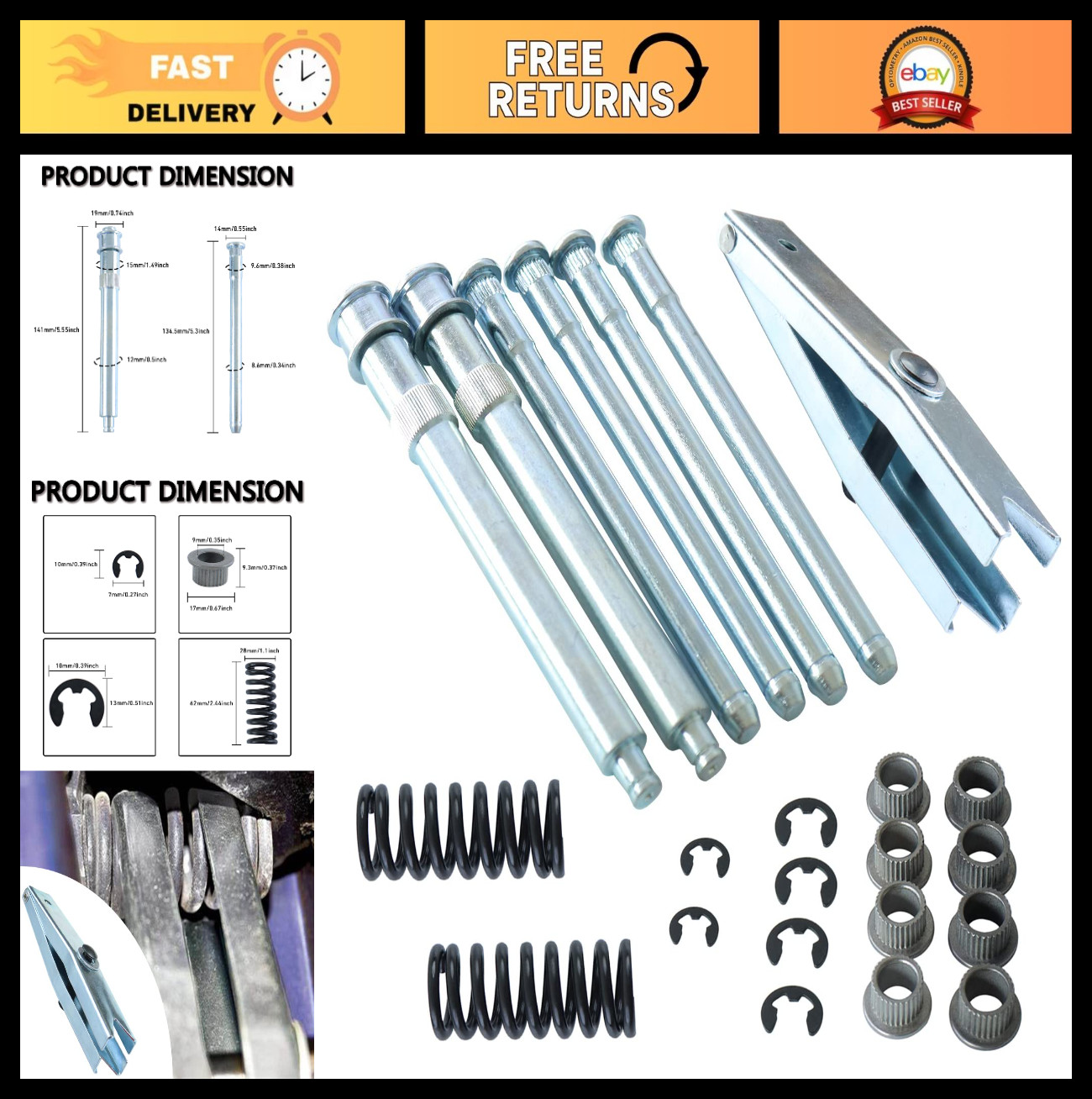 Door Hinge Pin Bushing Repair Kit with Spring Tool for Chevy GMC C1500 C2500 K15