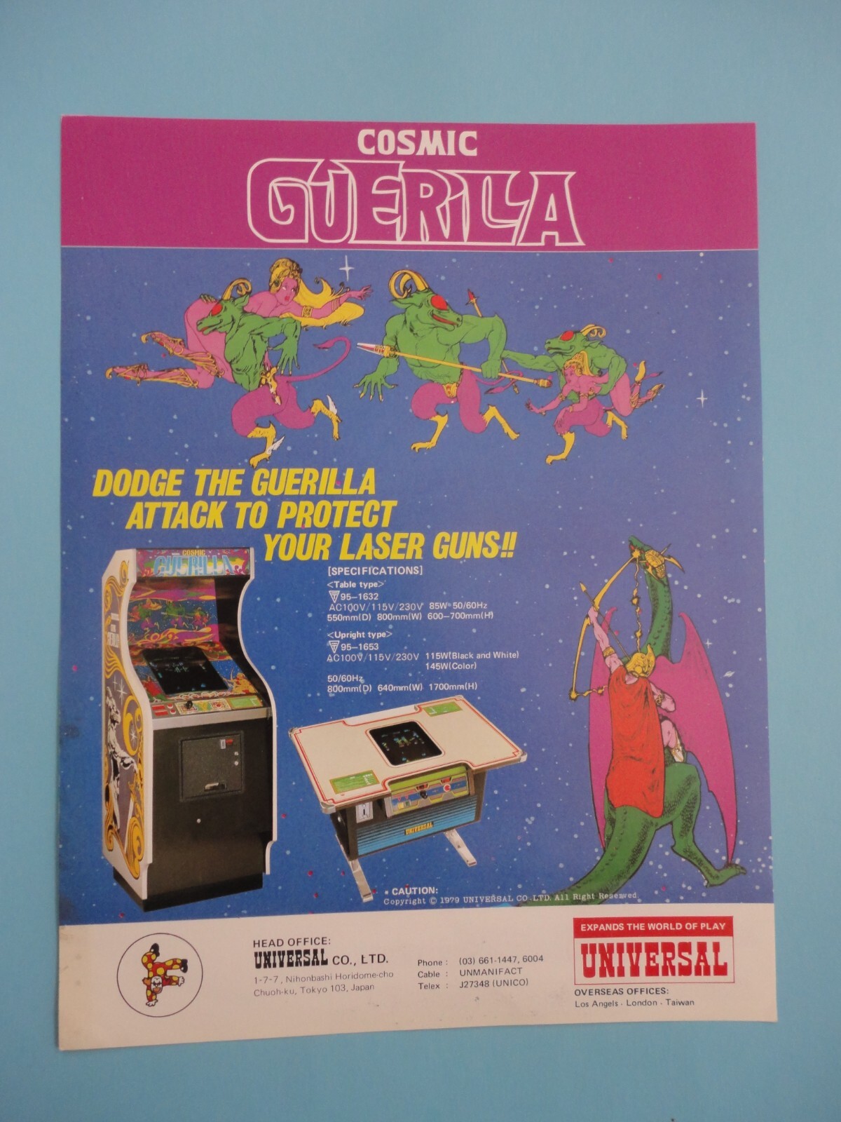 Cosmic Guerilla Video Arcade Machine Flyer Original Universal Brochure