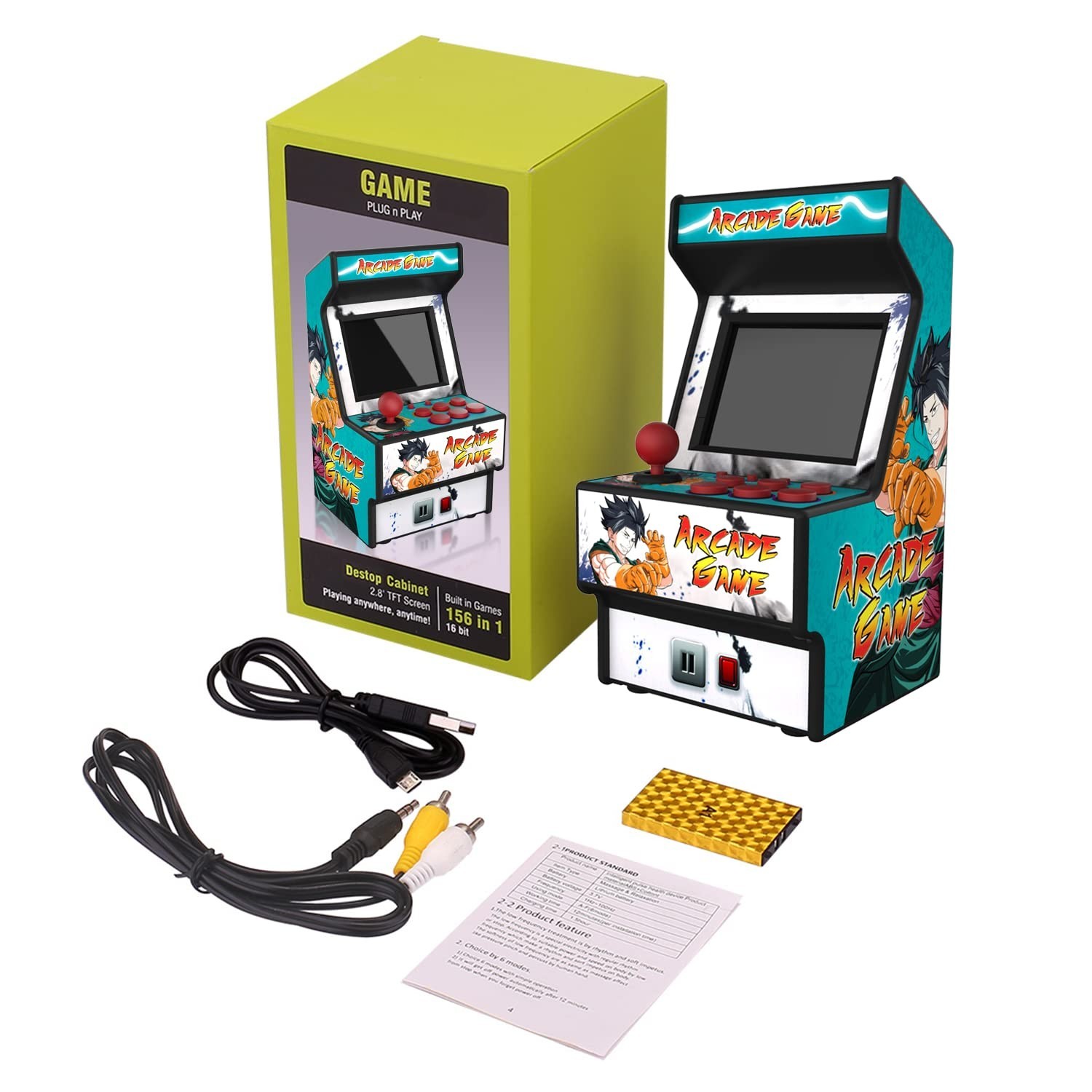 Mini Arcade Machine – 156 Retro Games, 2.8″ Screen, Handheld Console, Rechargeab