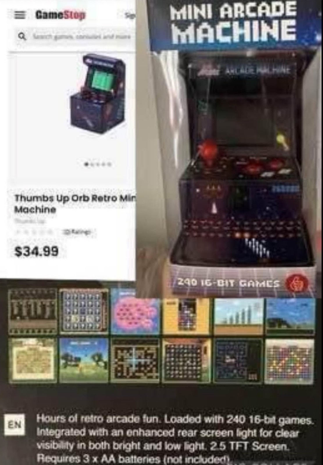 Mini Arcade Machine by Thumbs Up With 240 16 Bit Games Sports Tested Works