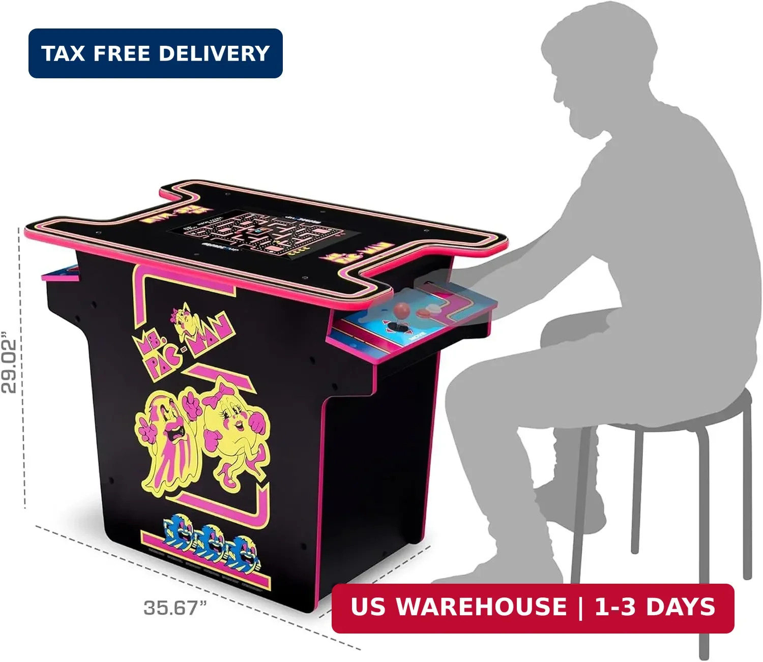 Arcade1Up Ms. PAC-MAN Head-to-Head Arcade Table, 12 Classic Games | Retro Home A